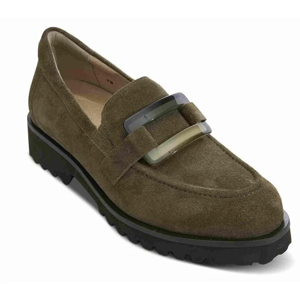 Vaneli Zinta Loafers Womens Khaki Suede Waterproof Lug Sole Slip On HTAT1097 - Image 2