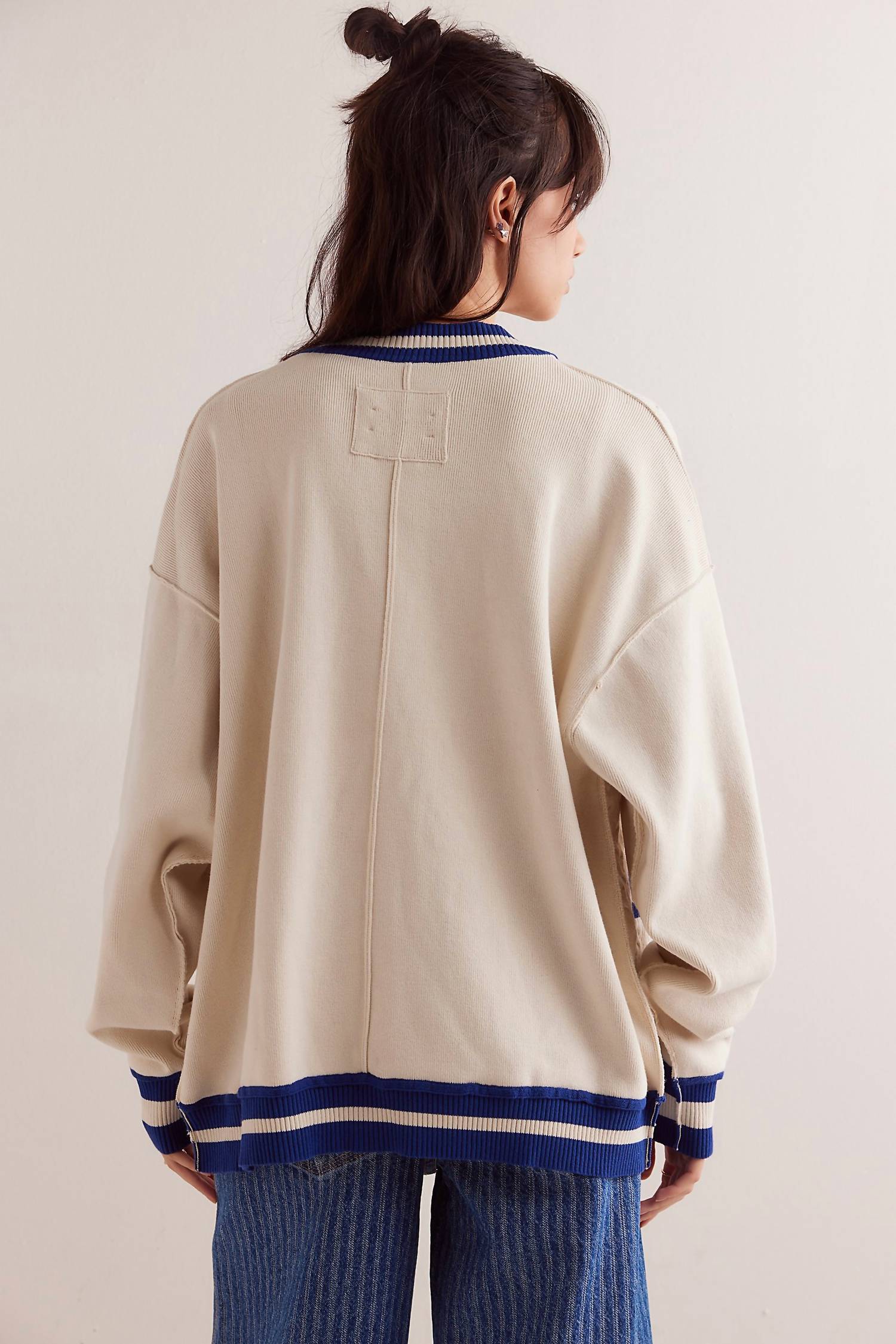Varsity Cardigan In Ecru Blue - Image 2
