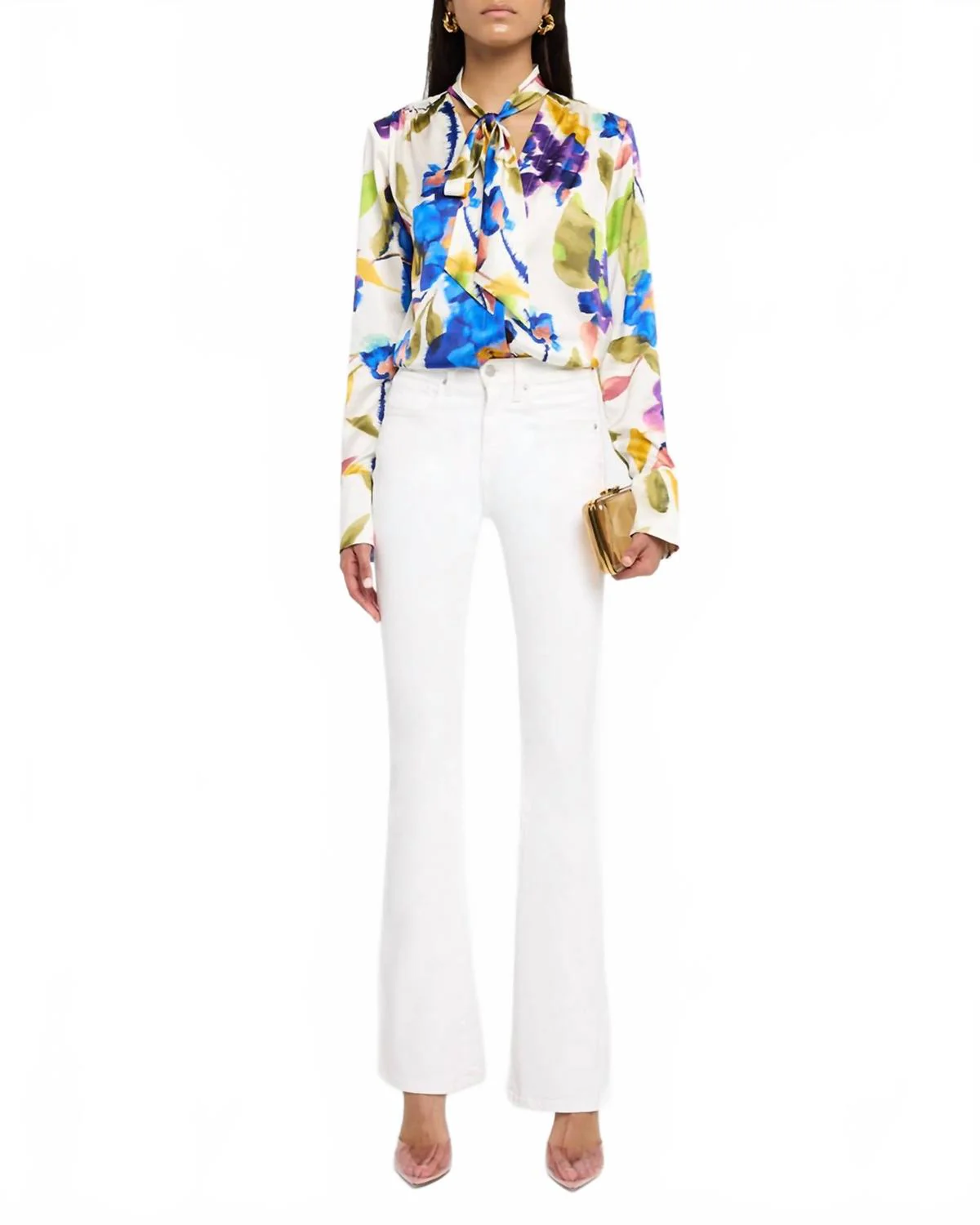 Veera Tie-Neck Blouse In Ivory Floral Silk