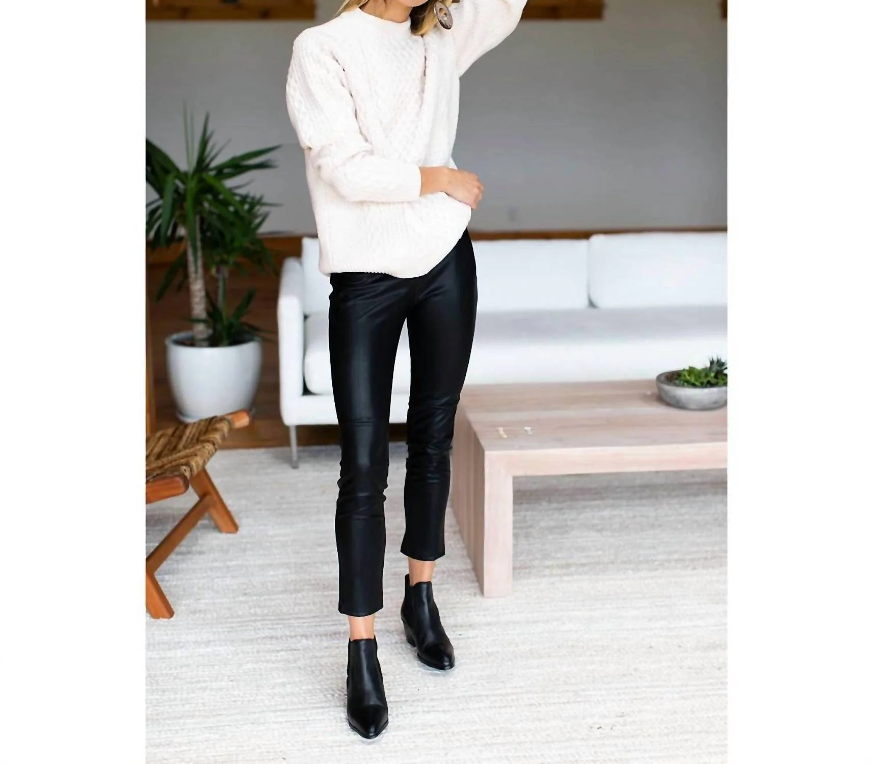 Vegan Leather Leggings In Black - Image 2