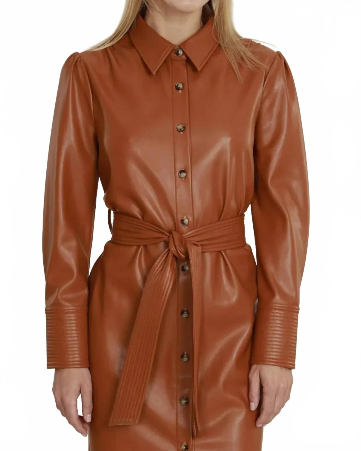 Vegan Leather Mid Length Dress In Sienna - Image 2