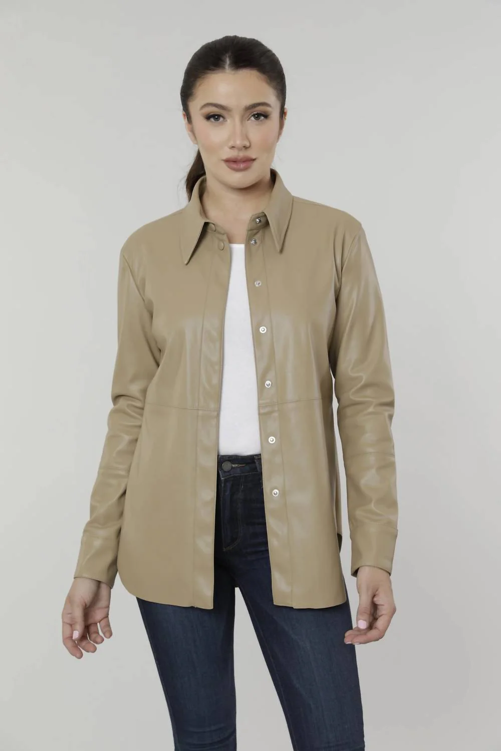Vegan Leather Shirt In Taupe