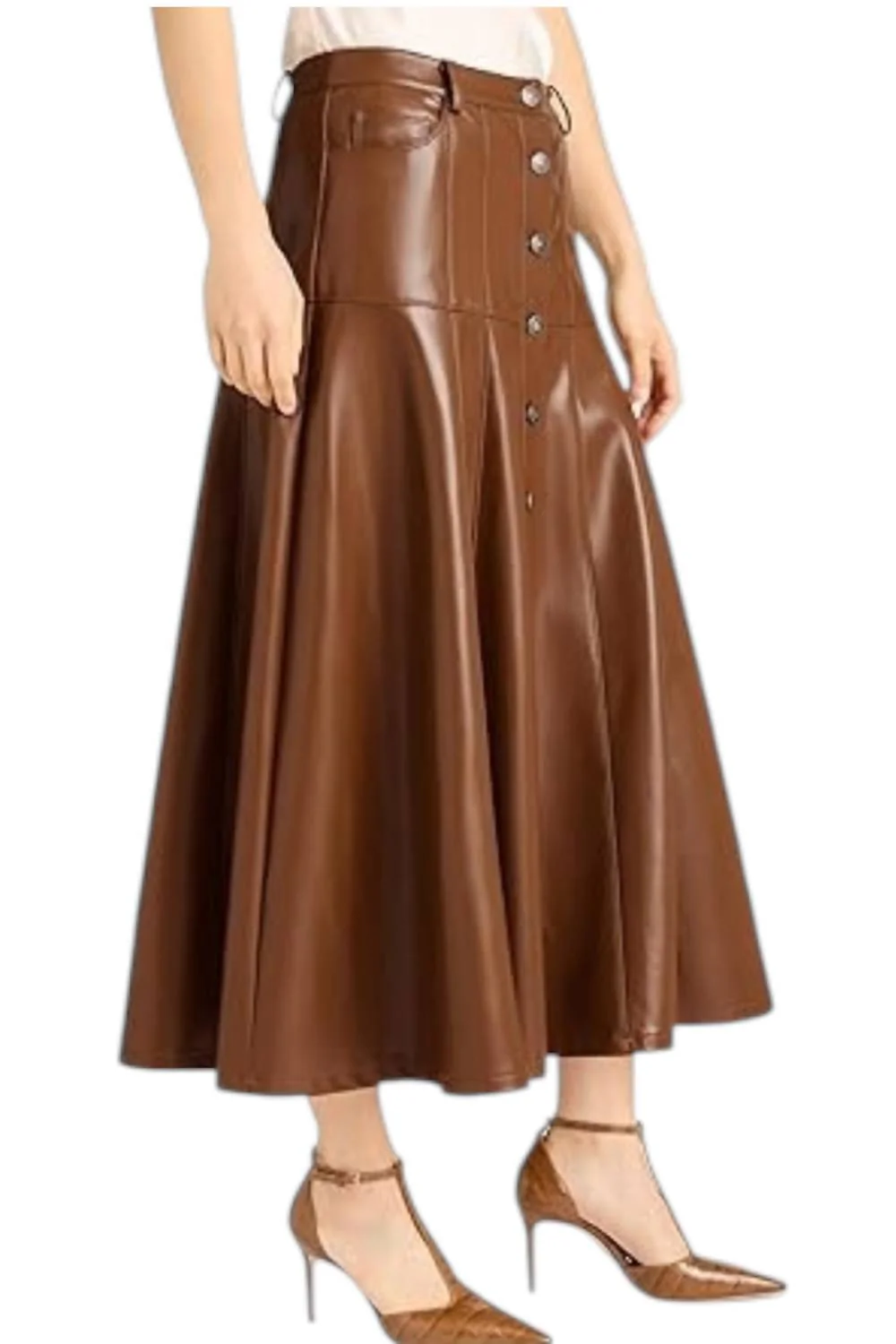 Vegan Leather Veena Midi Skirt In Dark Sepia - Image 2