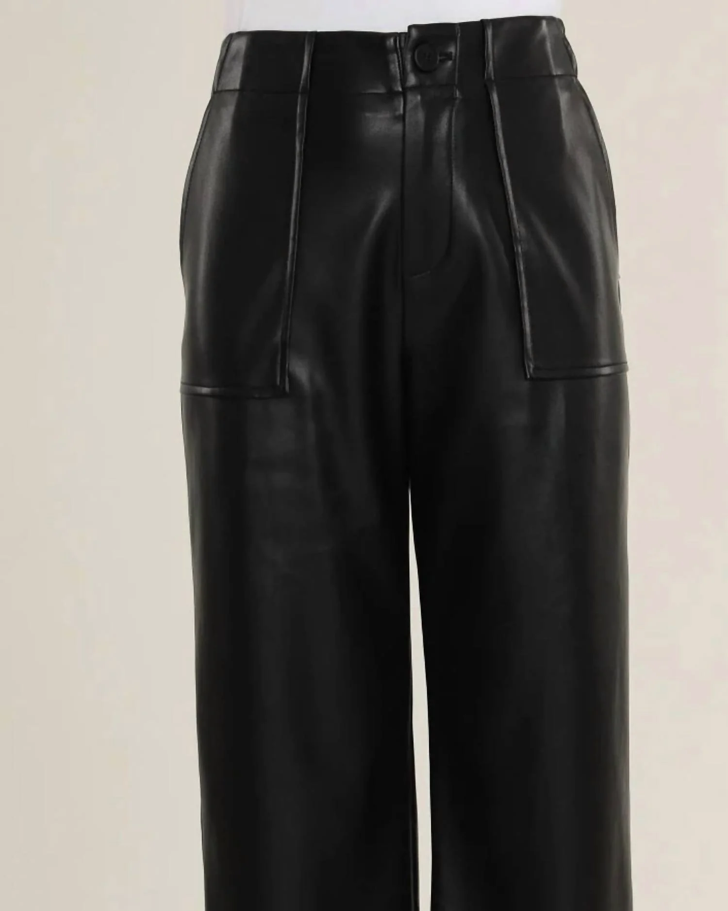 Vegan Leather Wide Leg Pant In Black - Image 2