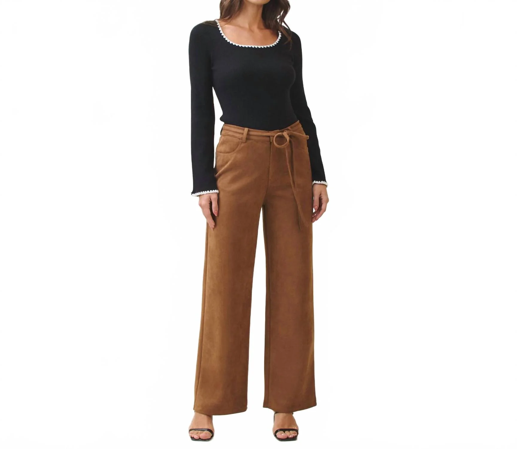 Vegan Suede Pants In Brown - Image 4