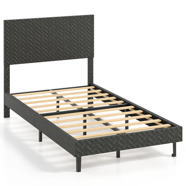 Velvet Bed Frame Upholstered Platform Bed with Chevron Headboard - Image 7