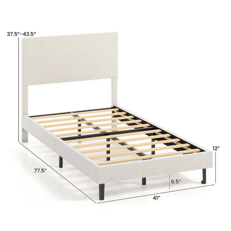 Velvet Bed Frame Upholstered Platform Bed with Chevron Headboard - Image 3