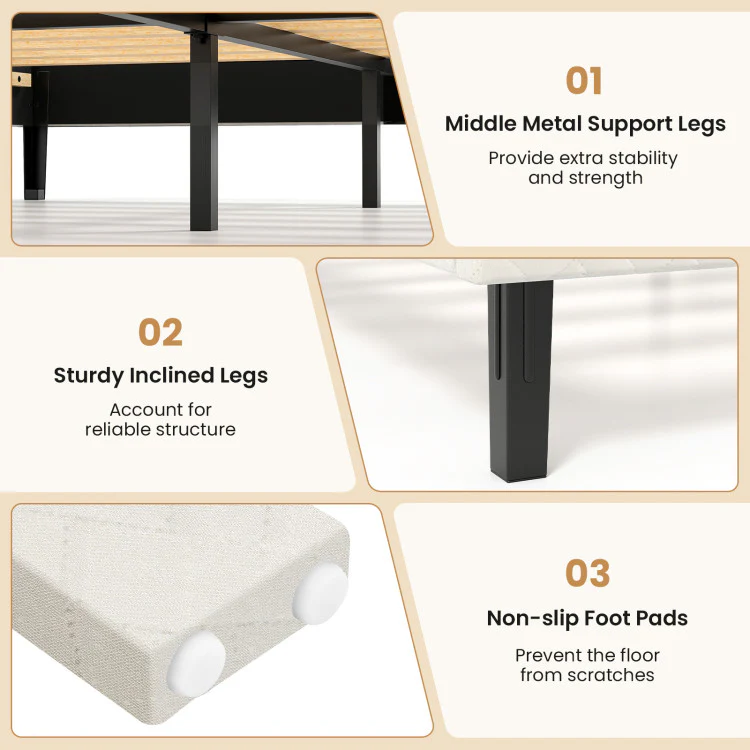 Velvet Bed Frame Upholstered Platform Bed with Chevron Headboard - Image 4