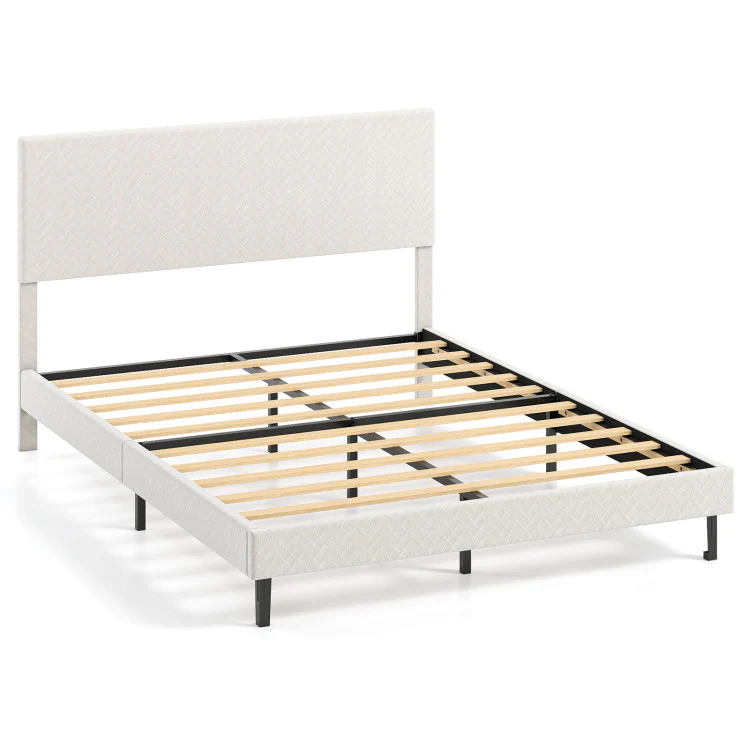 Velvet Bed Frame Upholstered Platform Bed with Chevron Headboard - Image 7
