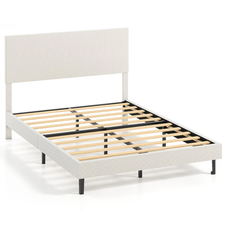 Velvet Bed Frame Upholstered Platform Bed with Chevron Headboard - Image 8