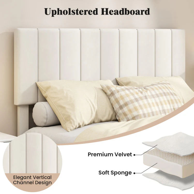 Velvet Upholstered Platform Bed Frame - Image 4