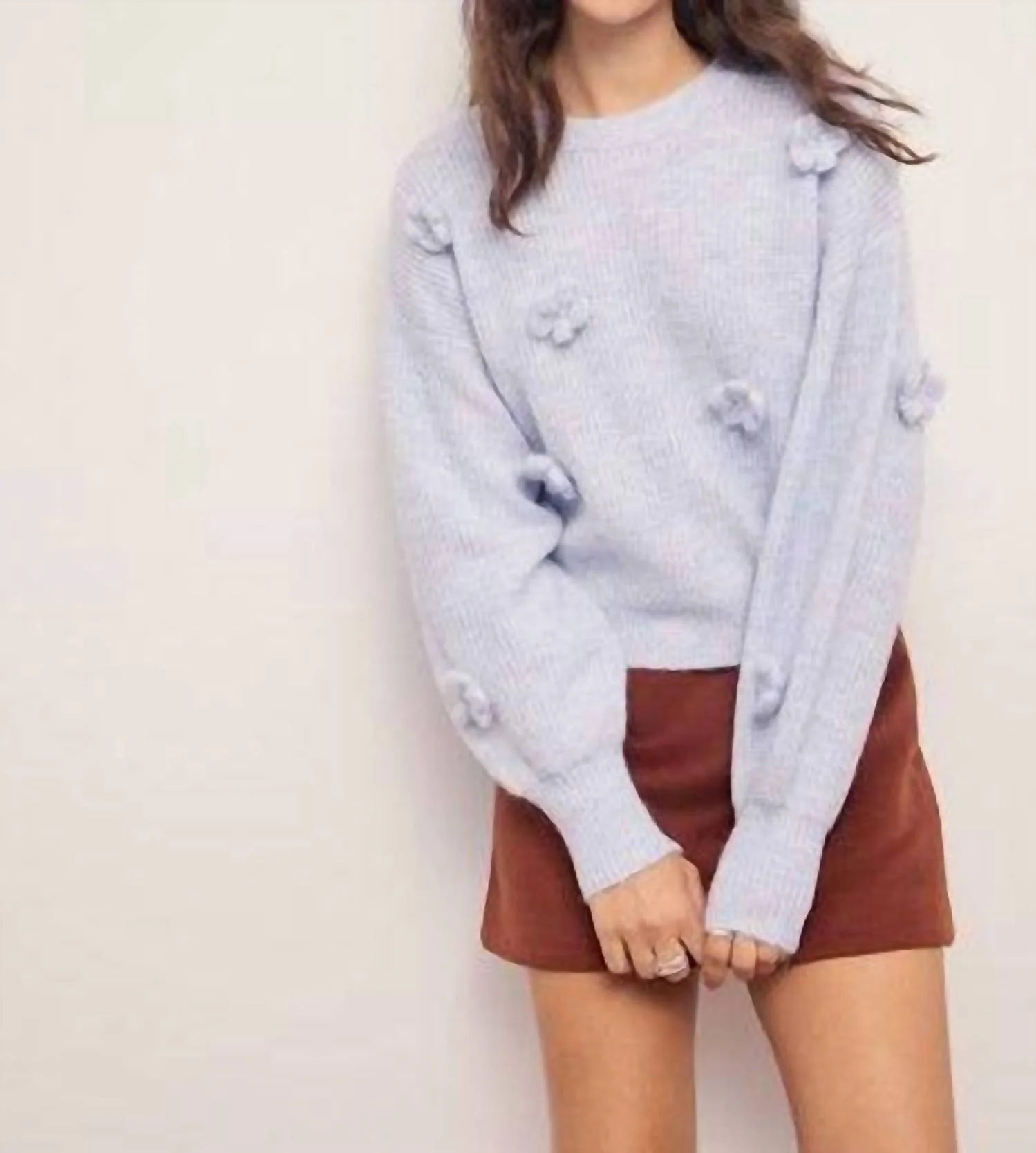 Vera Floral Applique Knit Sweater In Soft Blue - Image 2
