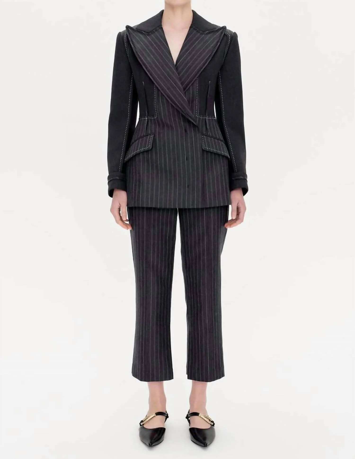 Vera Straight Pants In Grey Pinstripe