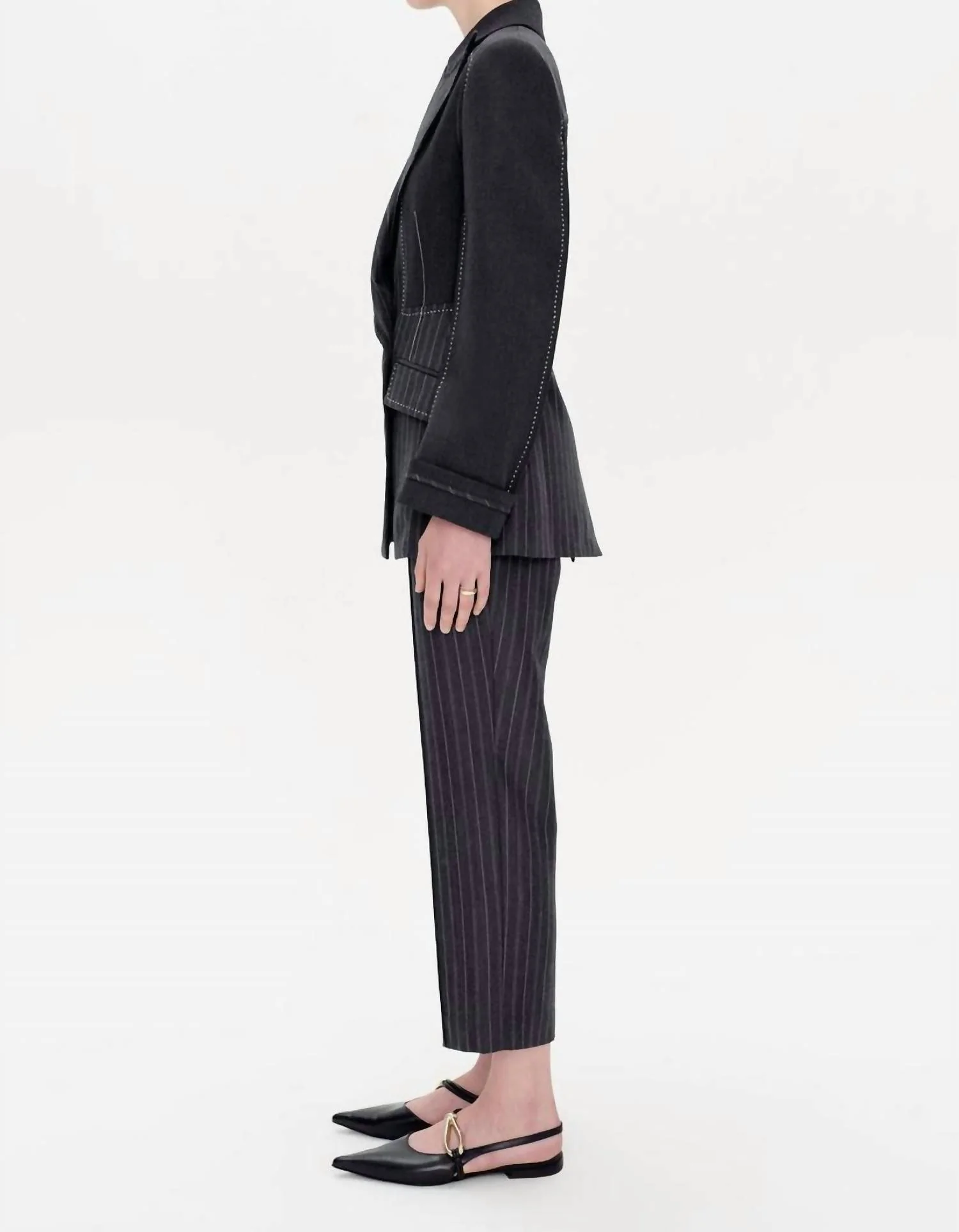 Vera Straight Pants In Grey Pinstripe - Image 2