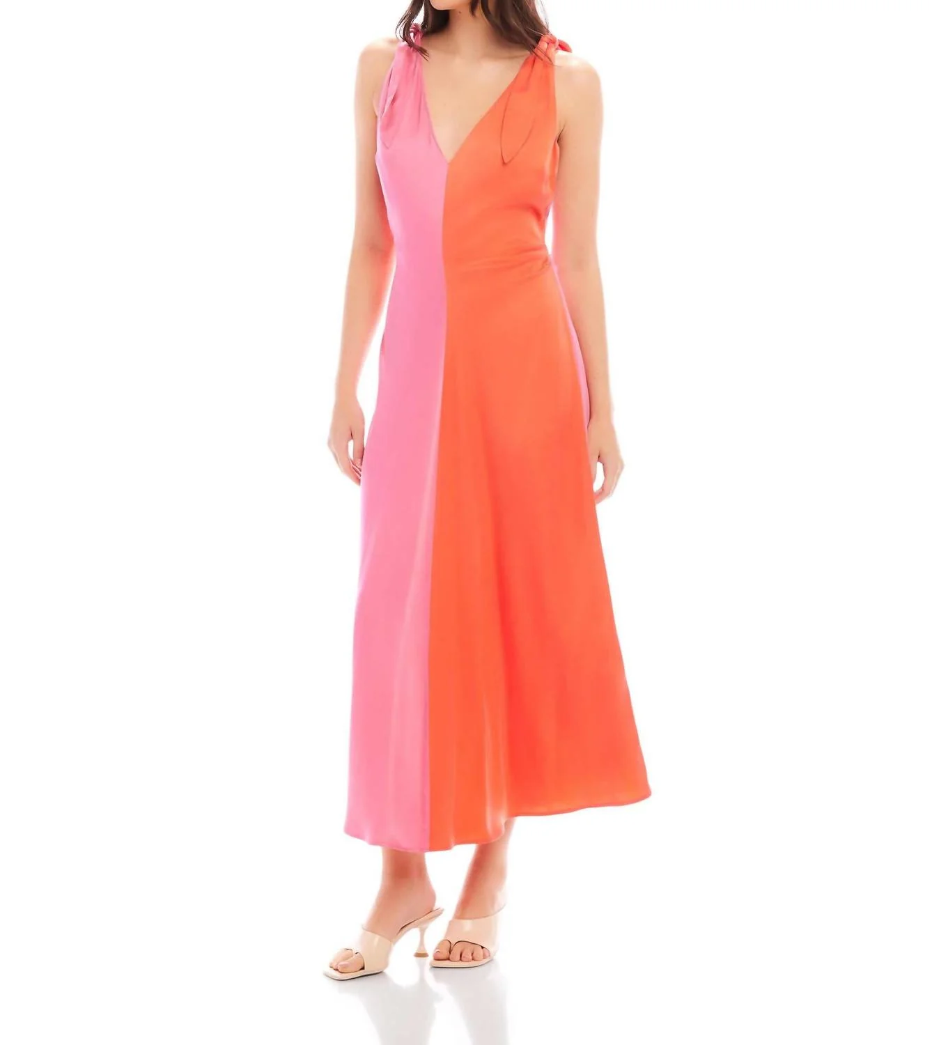 Verity Two Tone Midi Dress In Coral/pink - Image 3