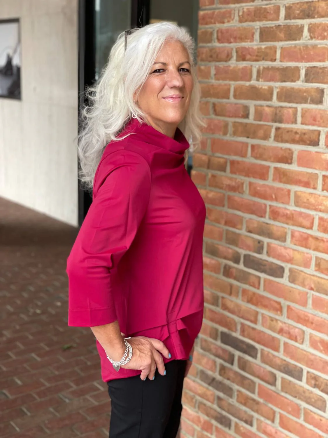 Veronica Loose Cowl Neck Top In Cherry - Image 2
