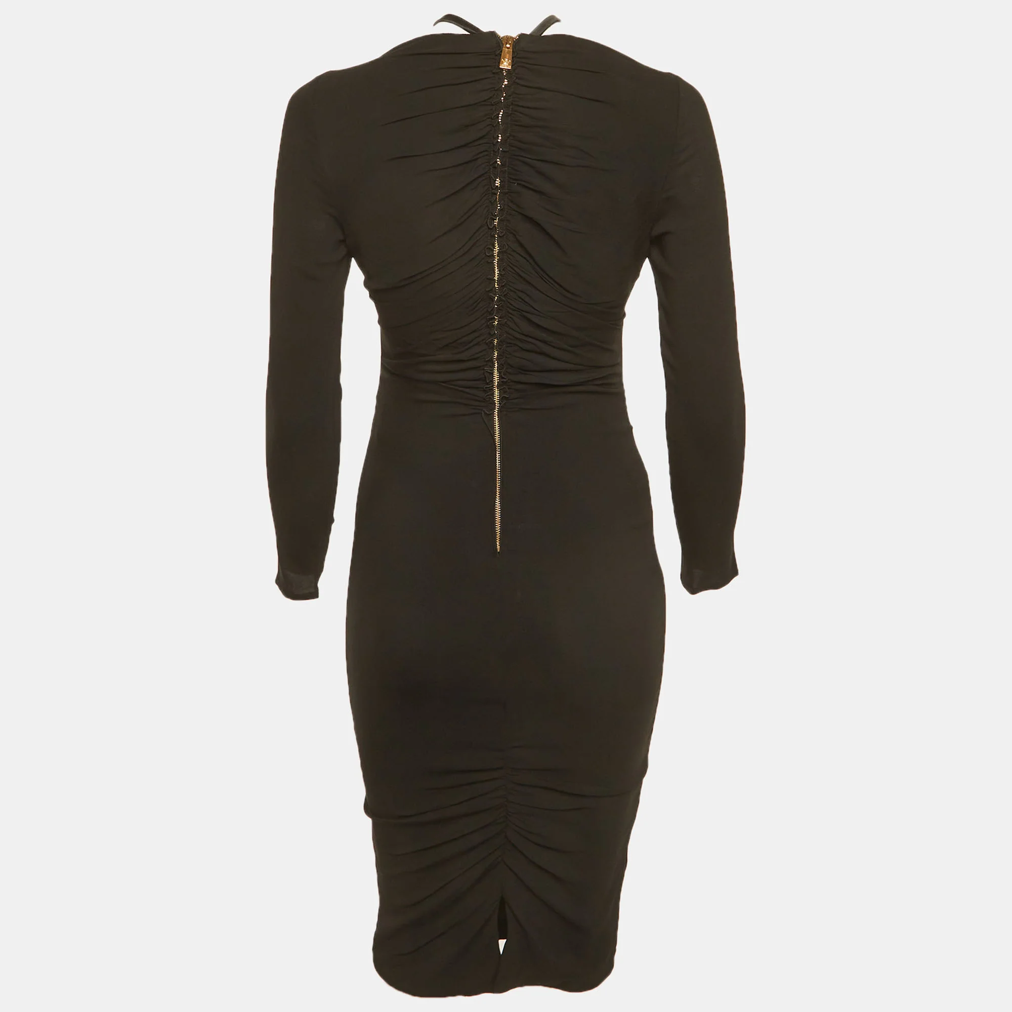 Versace Black Crepe Medusa Detail Ruche Midi Dress - Image 3