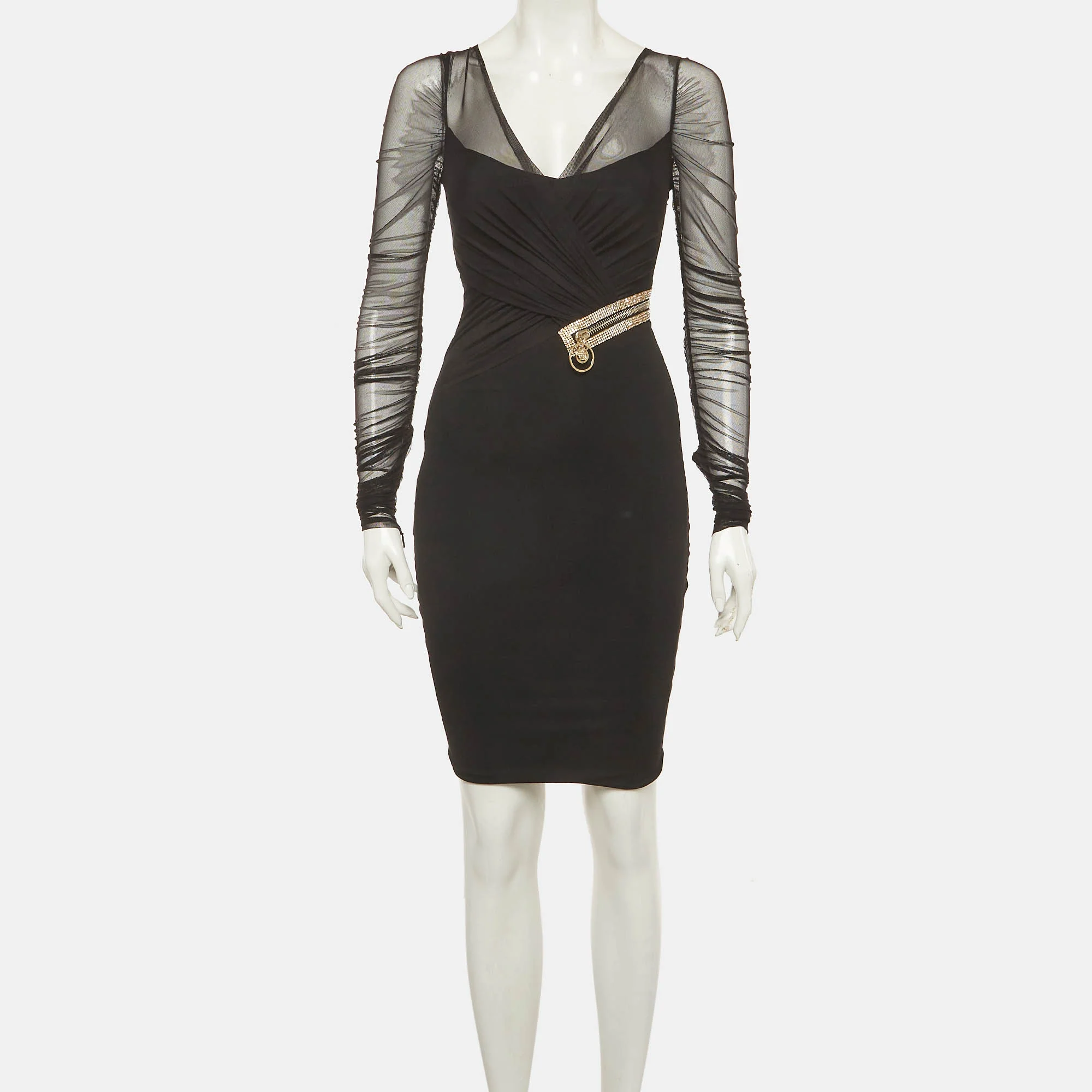 Versace Black Jersey And Tulle Draped Midi Dress - Image 2