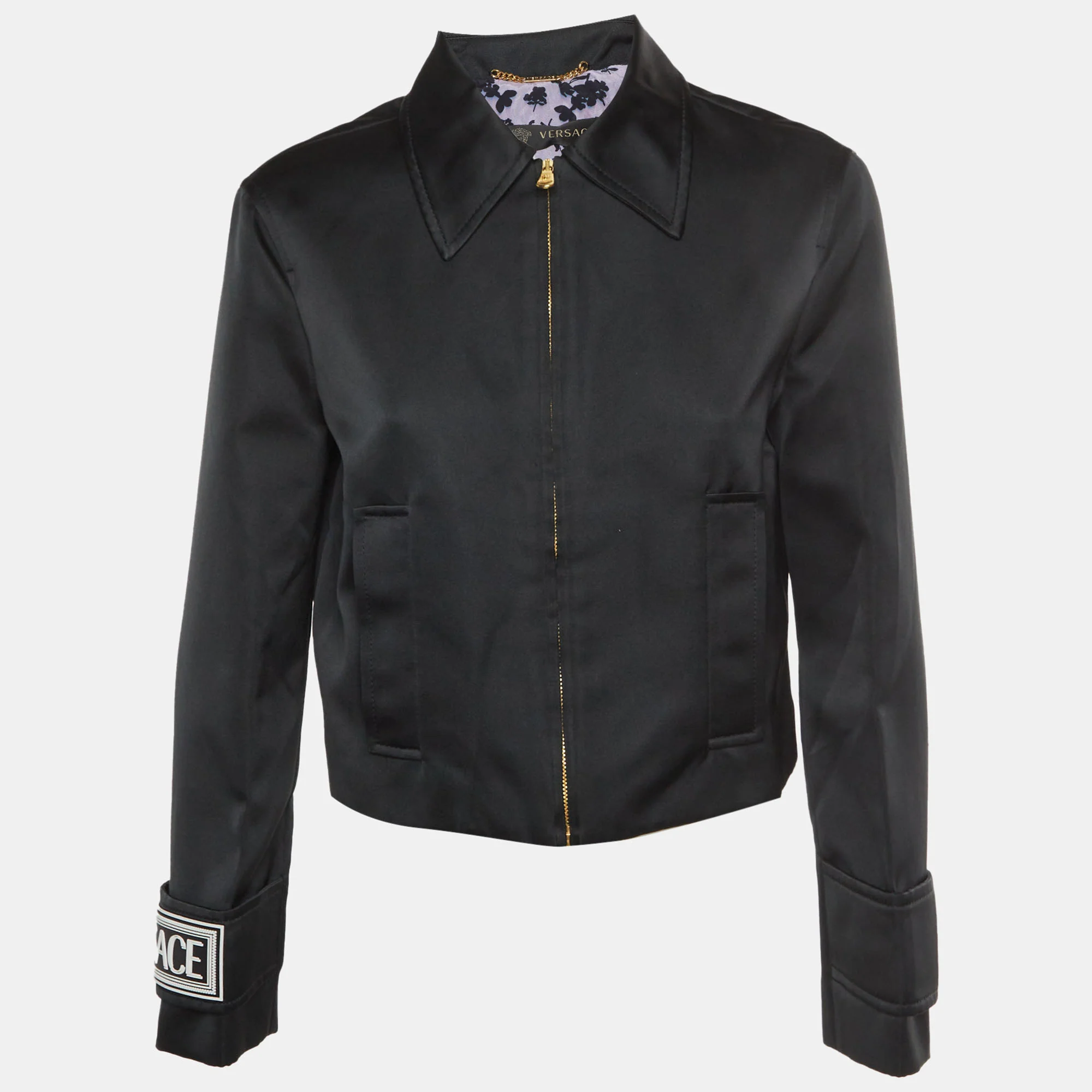 Versace Black Jersey Cropped Zip Jacket
