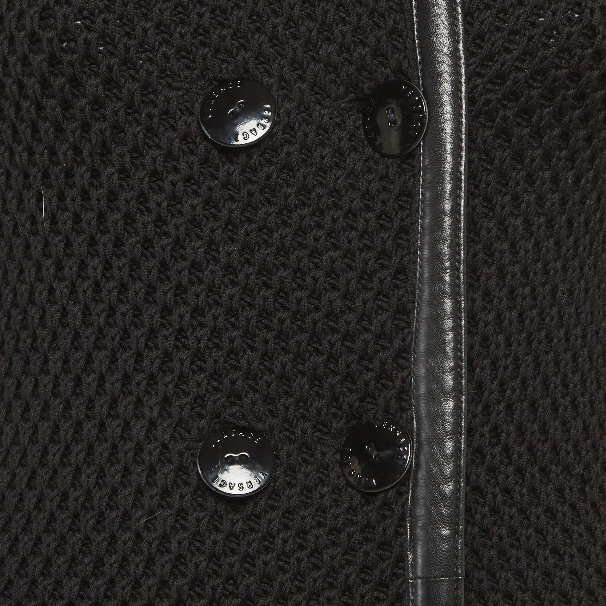 Versace Black Knit Double Breasted Coat - Image 4