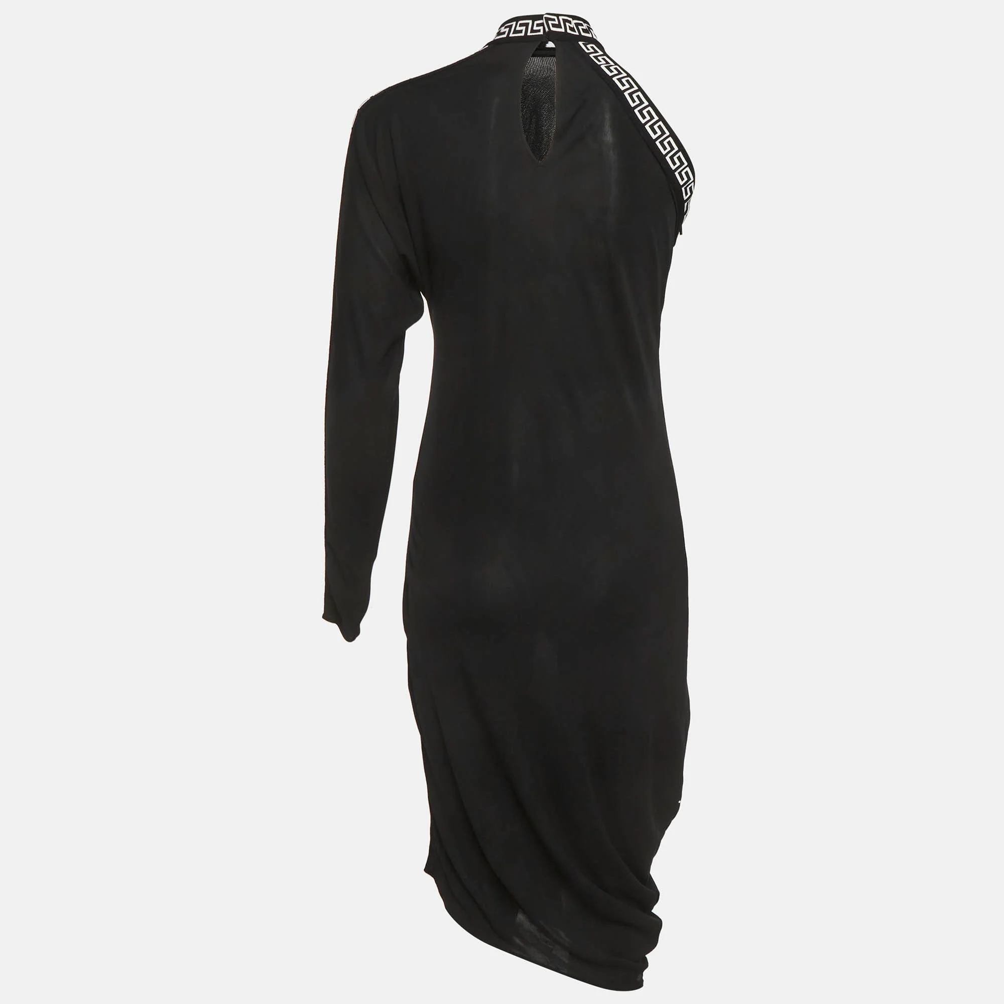Versace Black Logo Band Jersey One Shoulder Midi Dress - Image 3