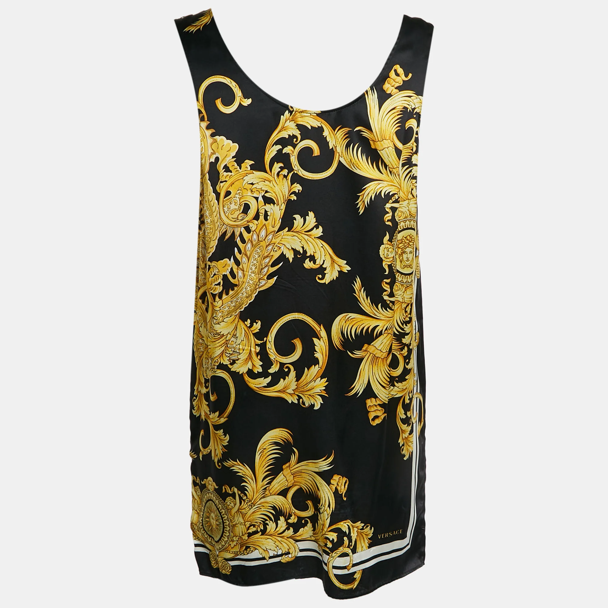 Versace Black Medusa Print Silk Sleeveless Mini Dress - Image 3