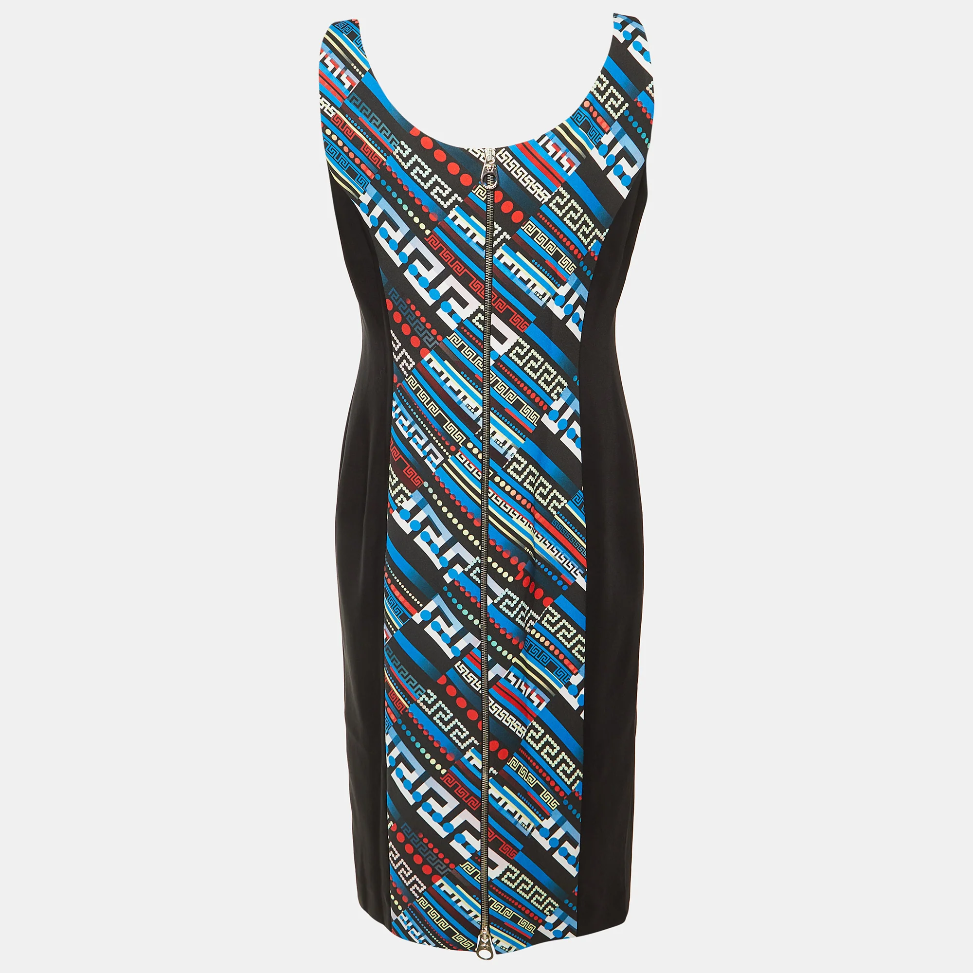 Versace Black & Printed Crepe Sleeveless Sheath Dress - Image 3
