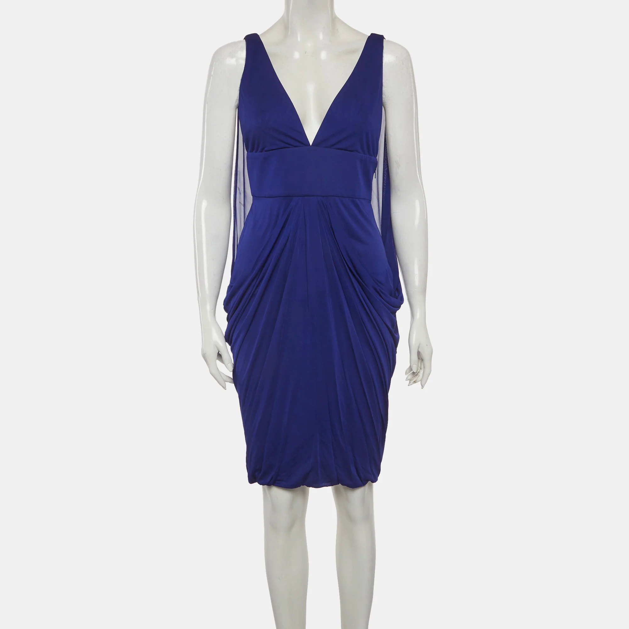 Versace Blue Jersey Draped Mini Dress - Image 2
