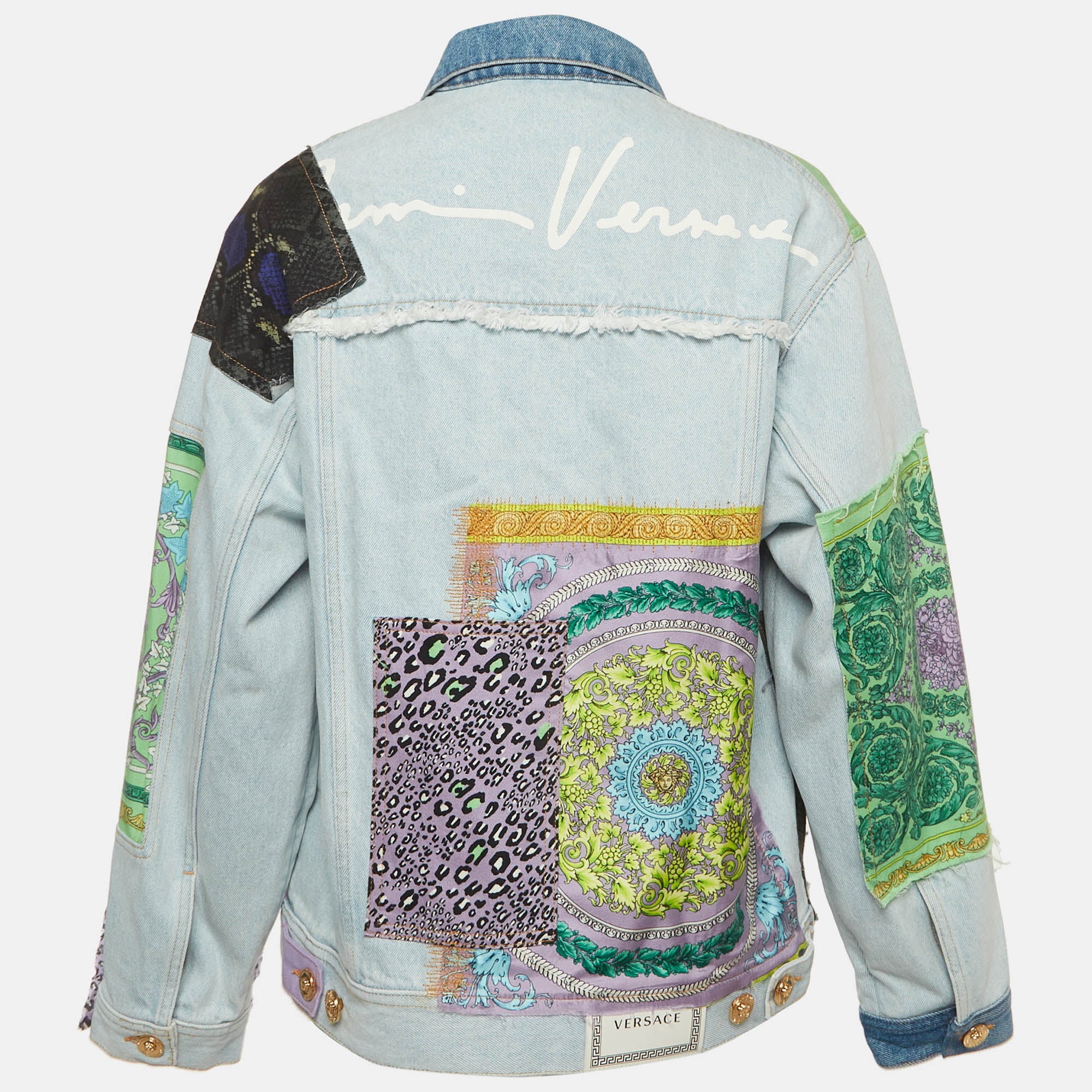 Versace Blue Mixed Print Patchwork Denim Jacket - Image 2