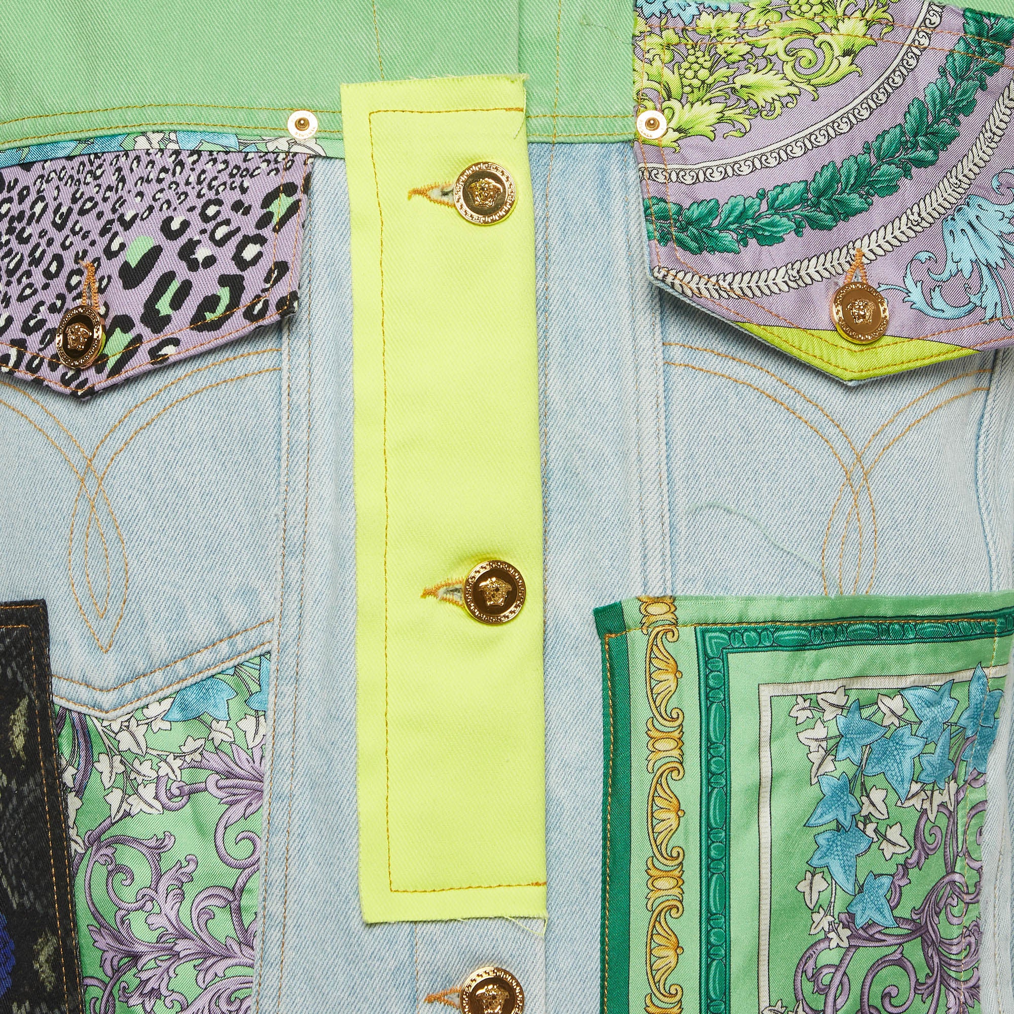 Versace Blue Mixed Print Patchwork Denim Jacket - Image 3