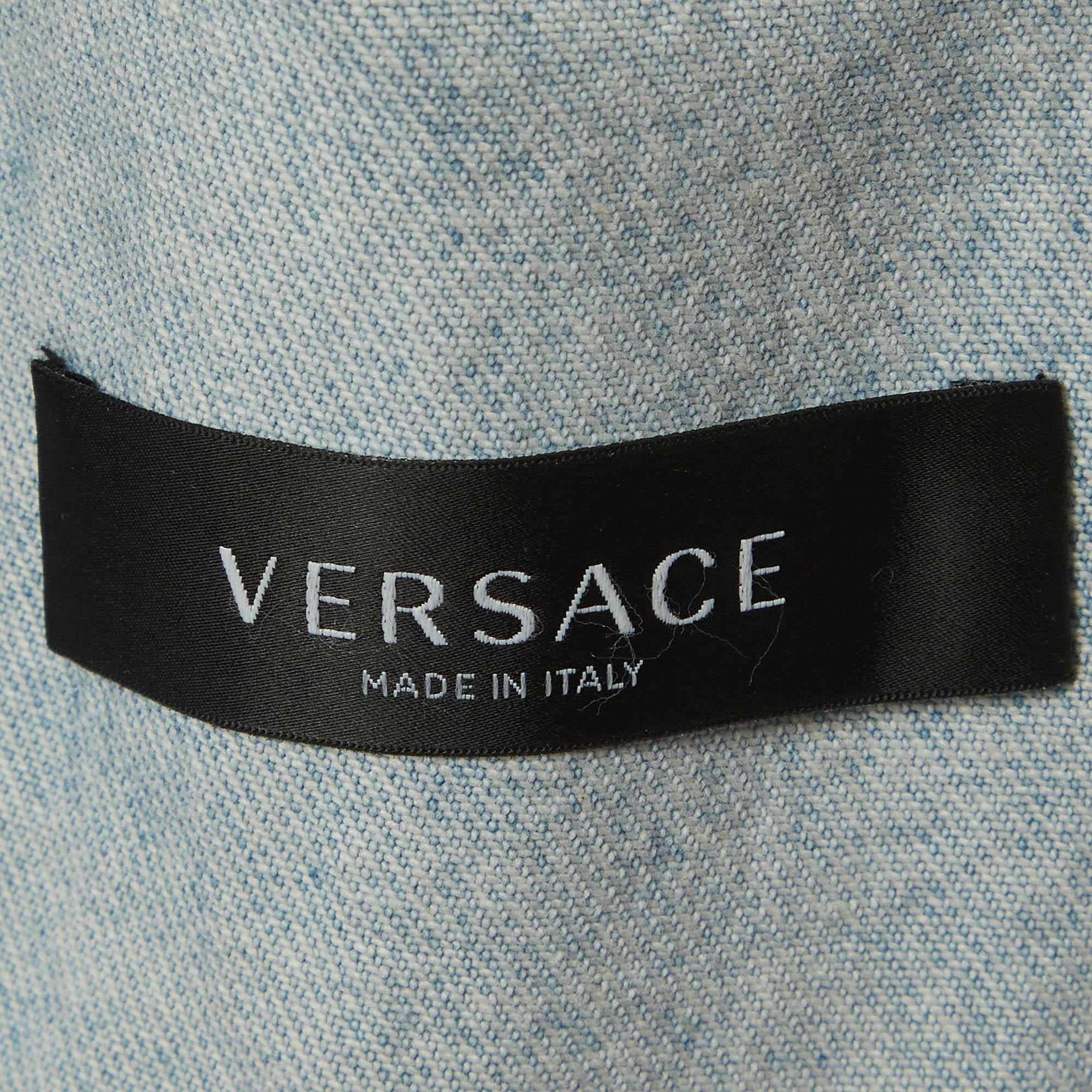 Versace Blue Mixed Print Patchwork Denim Jacket - Image 4
