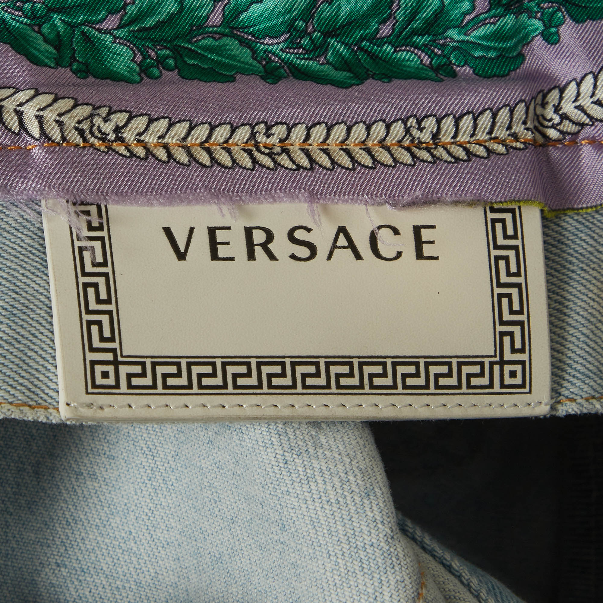 Versace Blue Mixed Print Patchwork Denim Jacket - Image 5