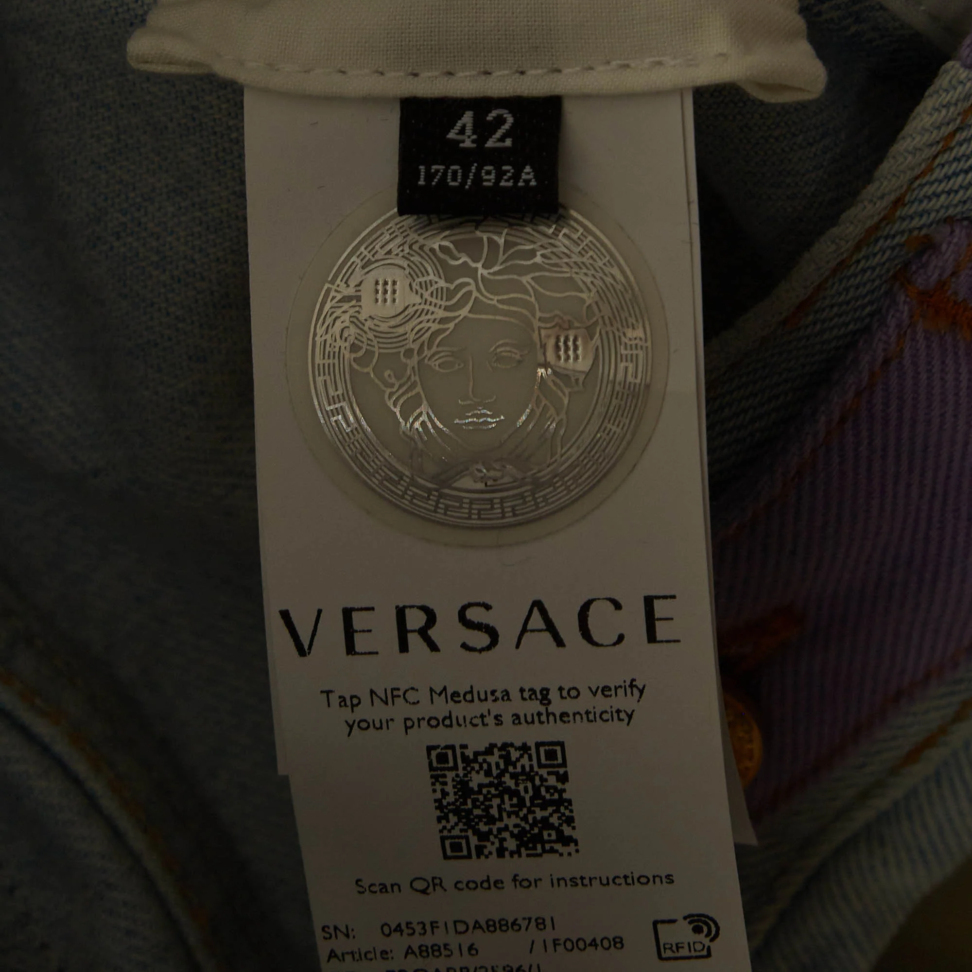 Versace Blue Mixed Print Patchwork Denim Jacket - Image 6