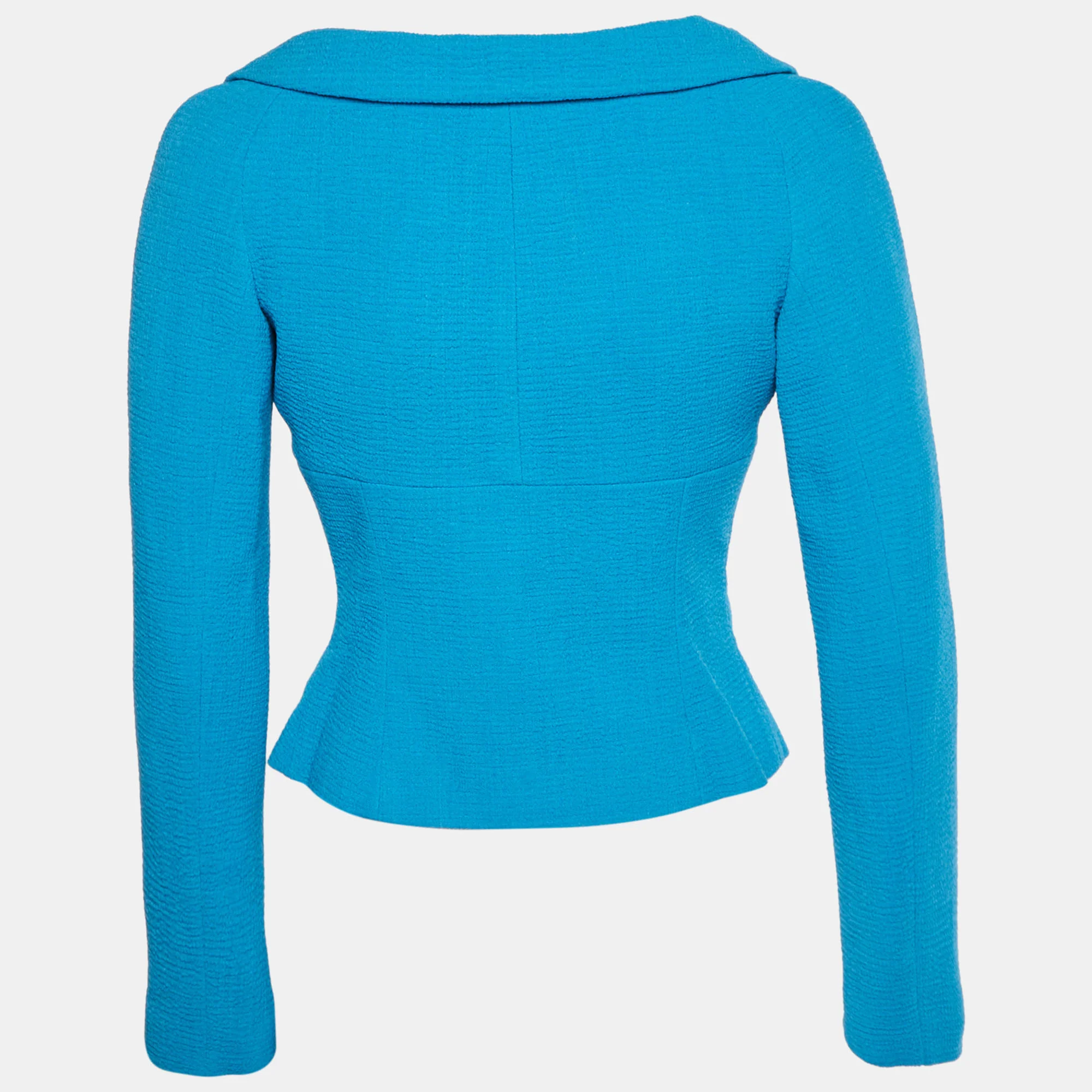 Versace Blue Textured Tweed Cropped Jacket - Image 2