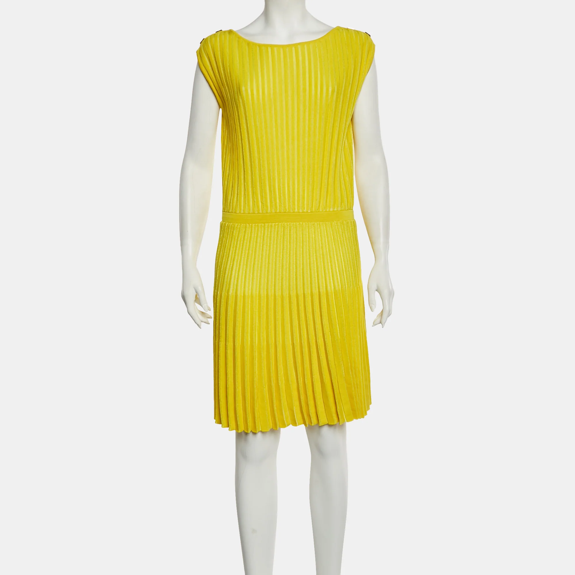 Versace Collection Yellow Rib Knit Flared Mini Dress - Image 2
