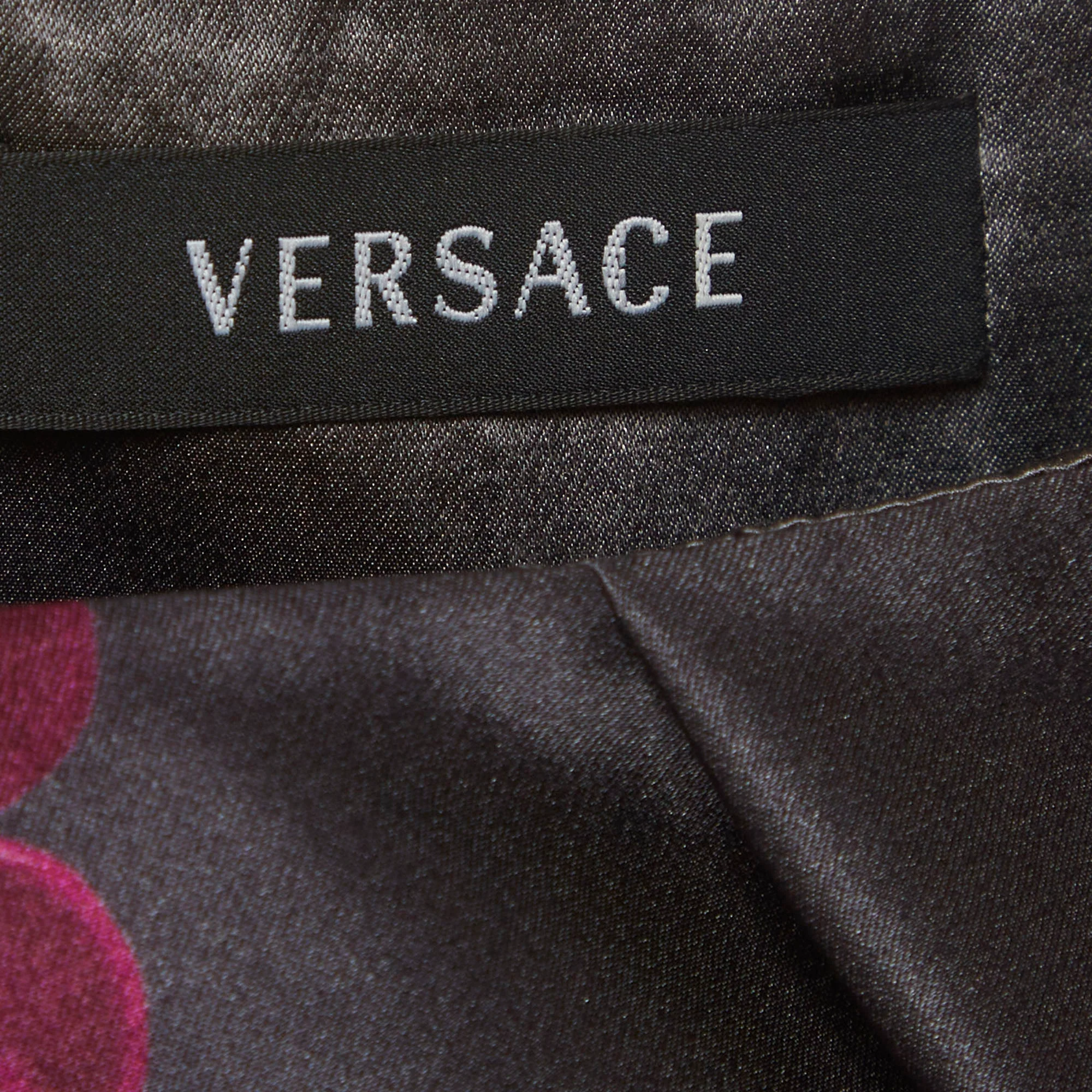 Versace Grey Floral Print Silk Draped Mini Dress - Image 6