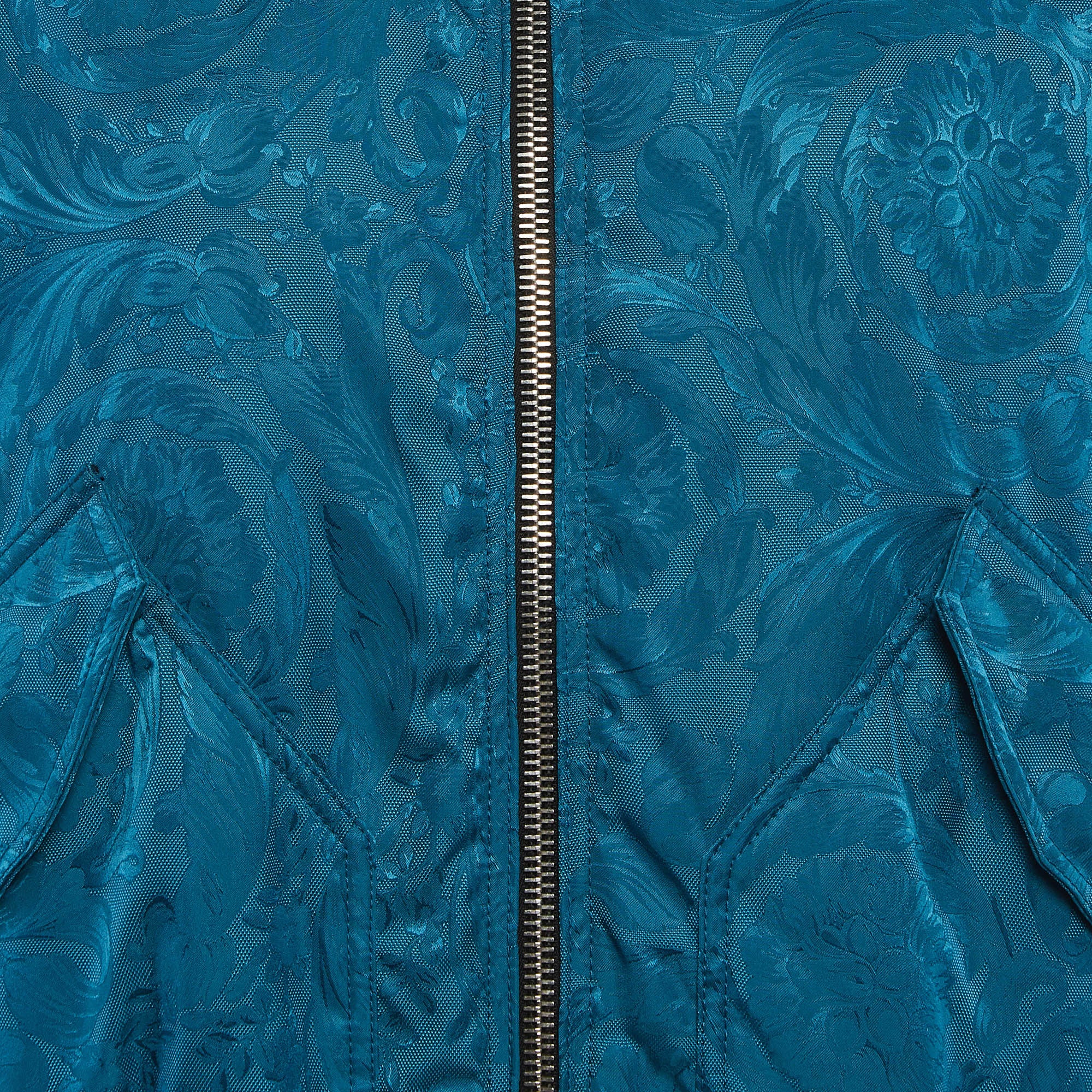Versace Teal Blue Nylon Barocco Bomber Jacket - Image 3