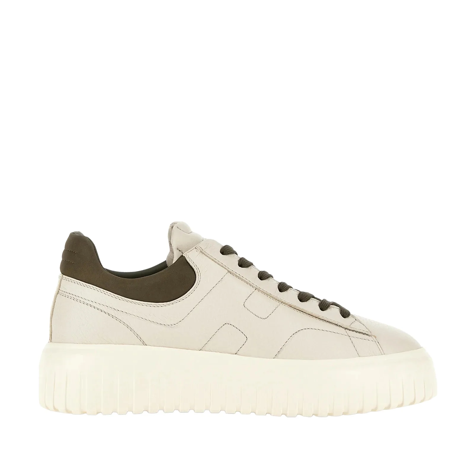 Versatile Ivory Leather Sneakers With H-Stripes Design
