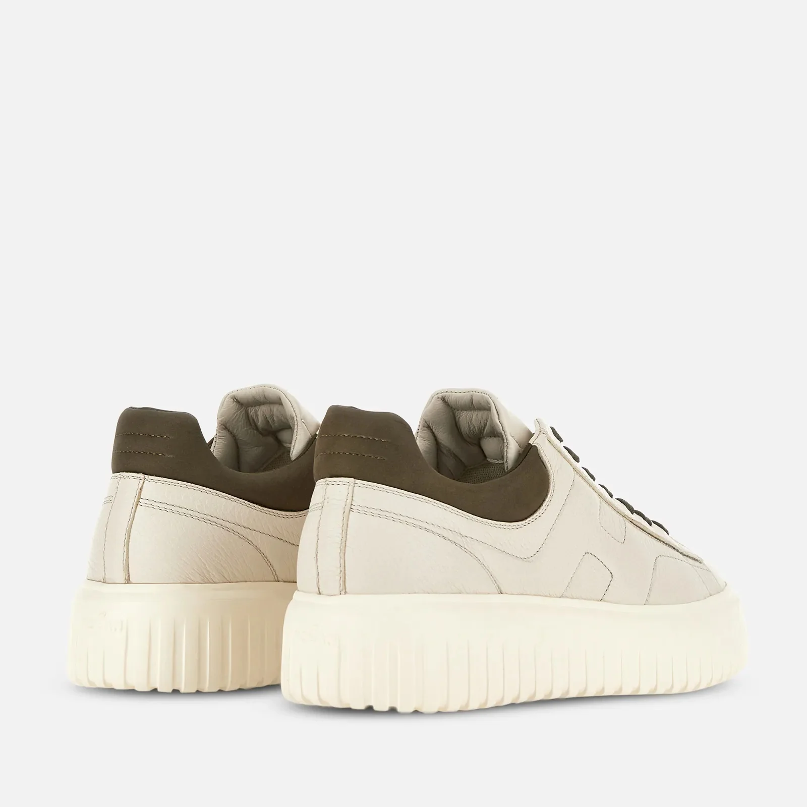 Versatile Ivory Leather Sneakers With H-Stripes Design - Image 3