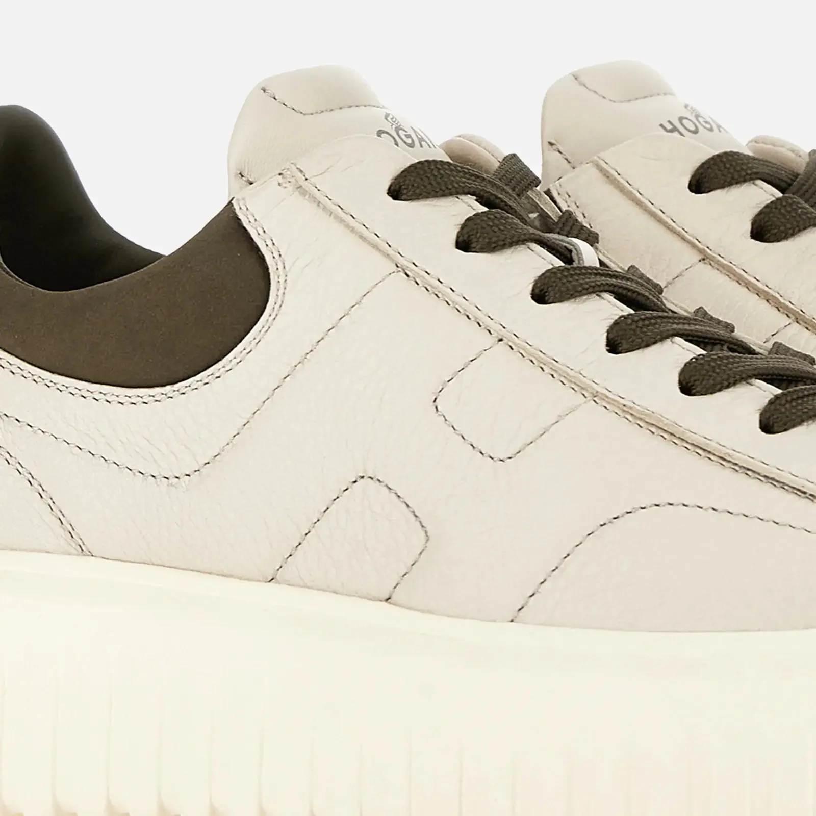 Versatile Ivory Leather Sneakers With H-Stripes Design - Image 6