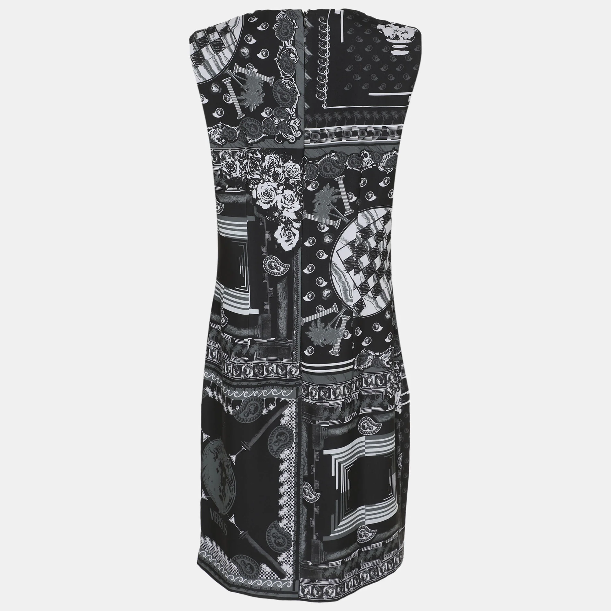 Versus Versace Black/grey Printed Satin Sleeveless Midi Dress - Image 3