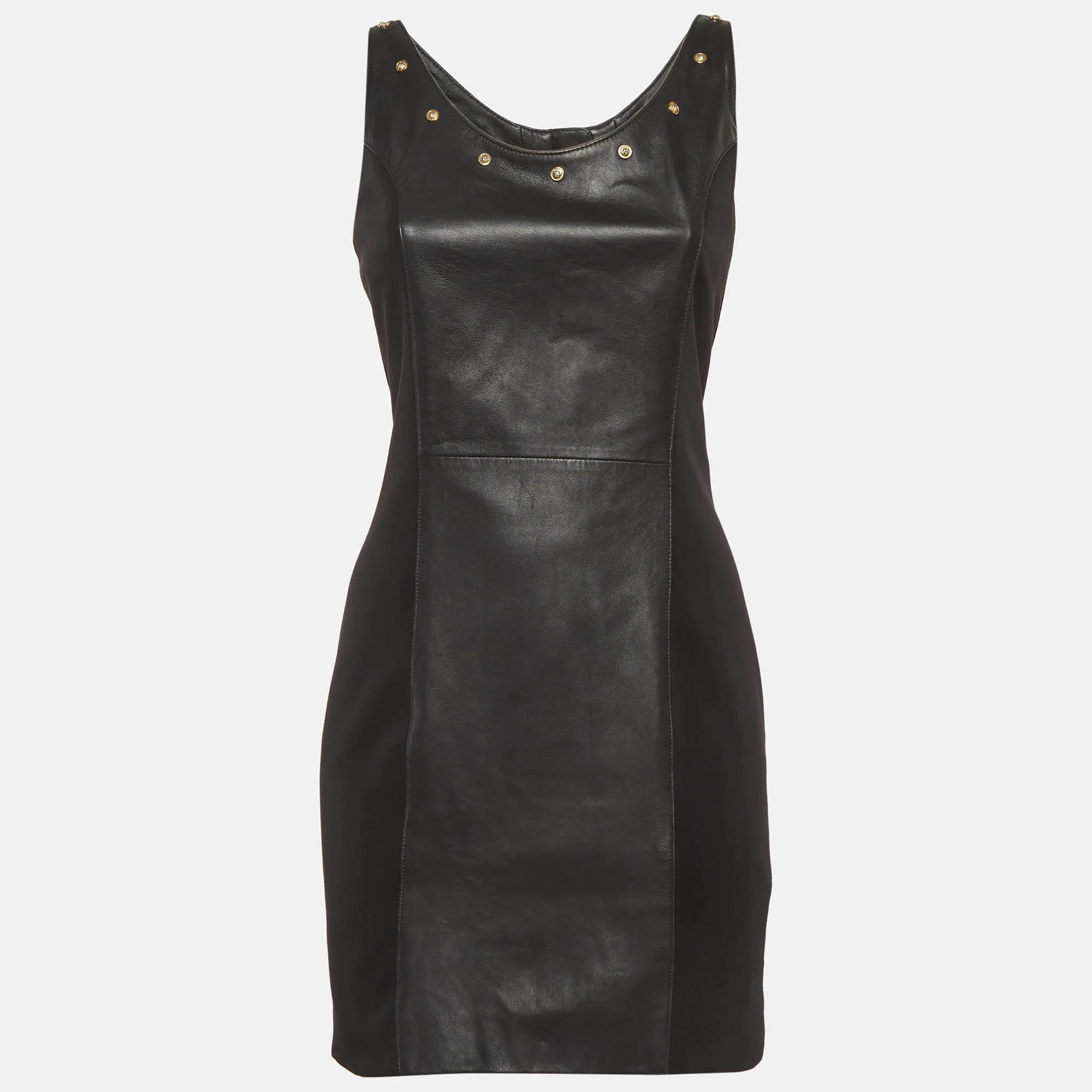 Versus Versace Black Leather And Neoprene Mini Dress