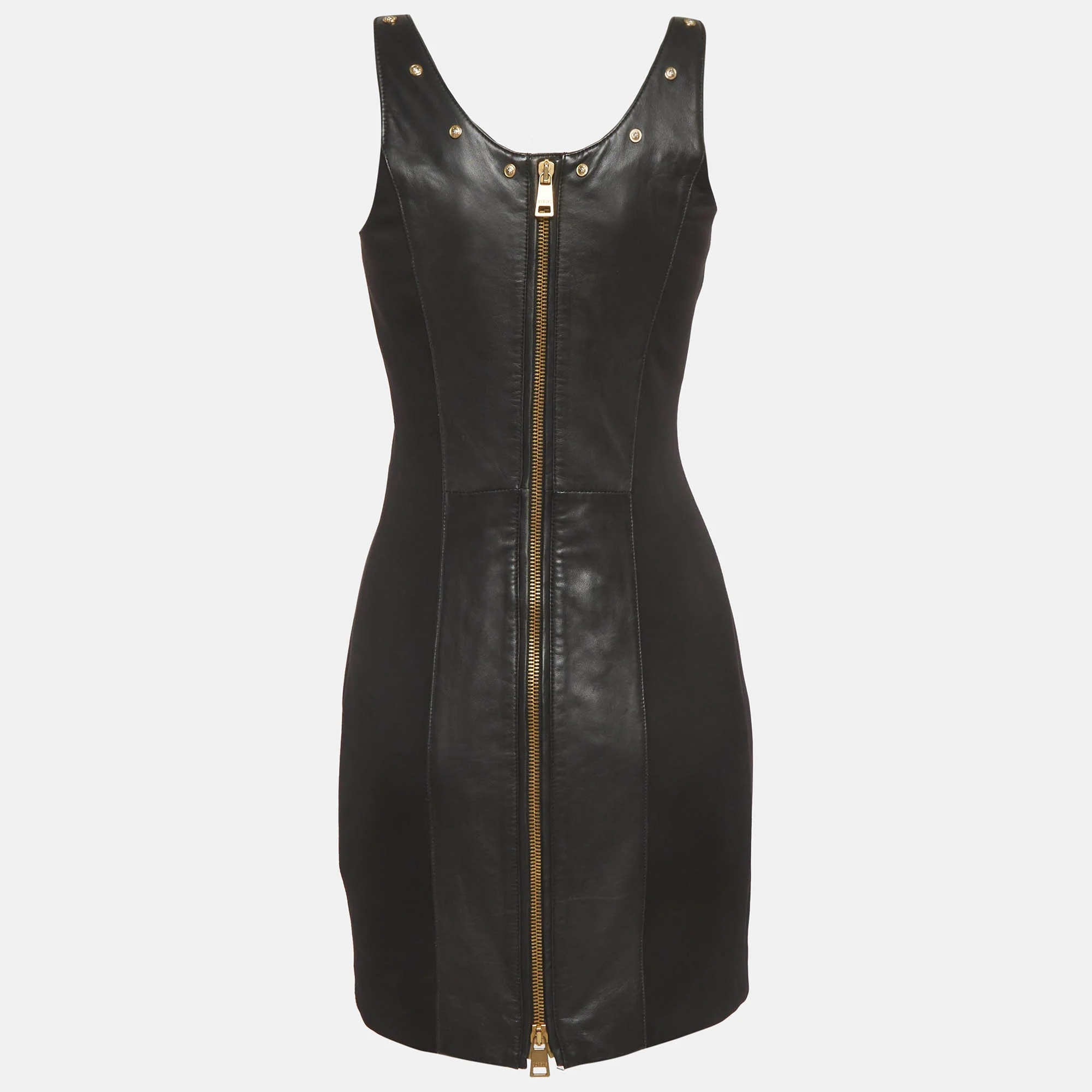 Versus Versace Black Leather And Neoprene Mini Dress - Image 3