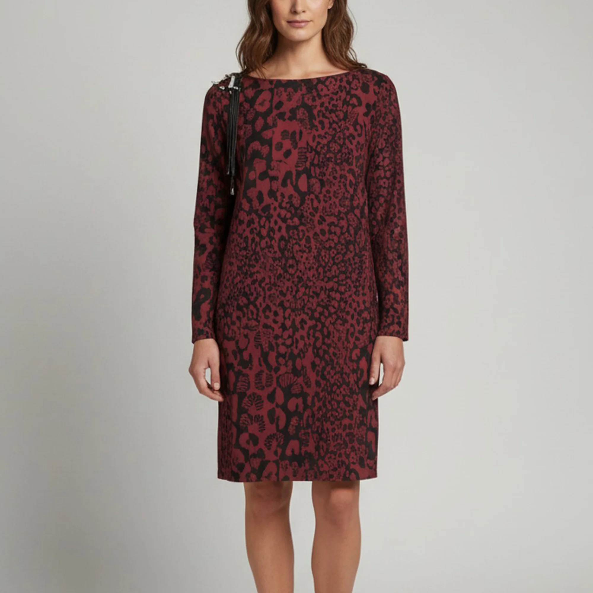 Versus Versace Burgundy Leopard Print Crepe Shift Dress