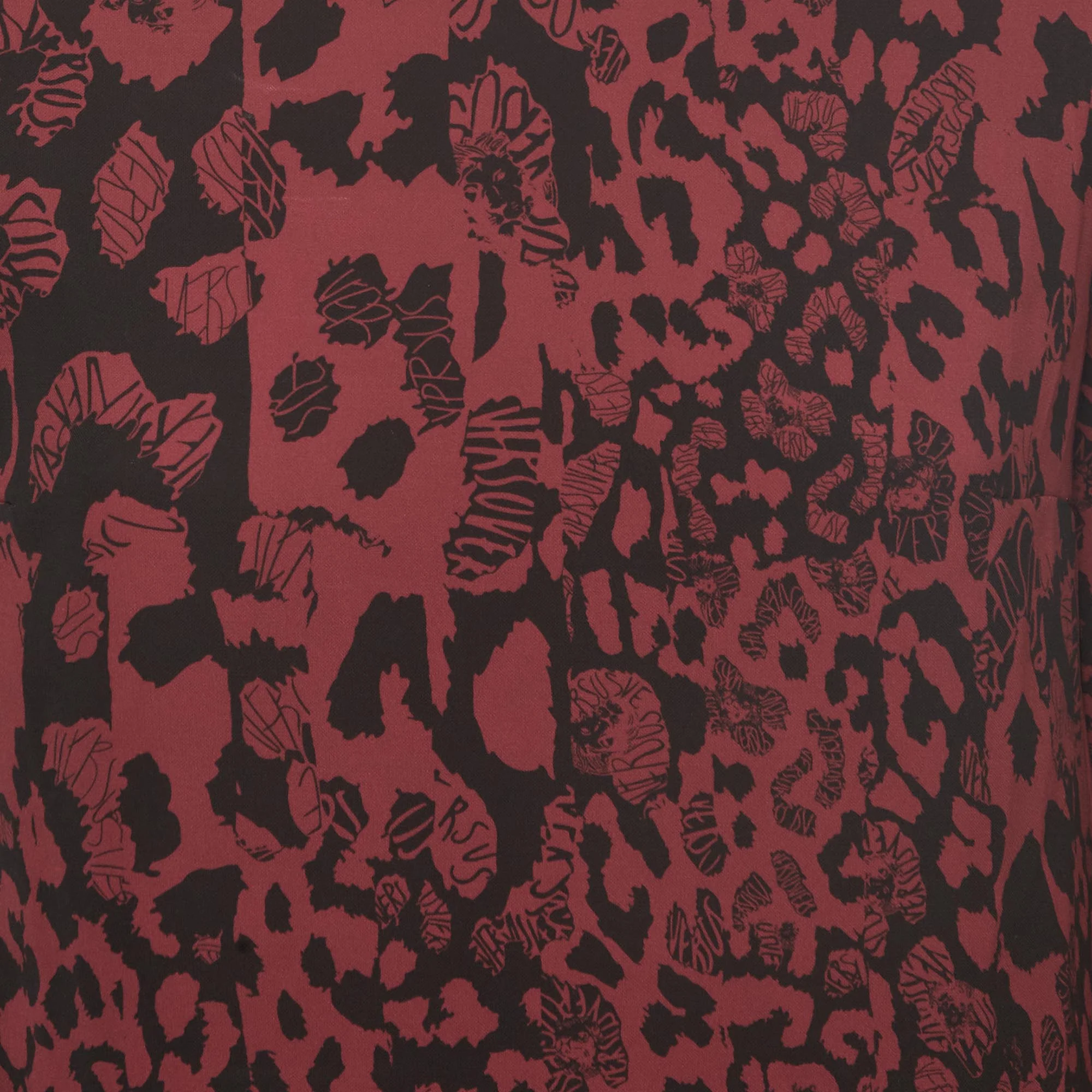 Versus Versace Burgundy Leopard Print Crepe Shift Dress - Image 3