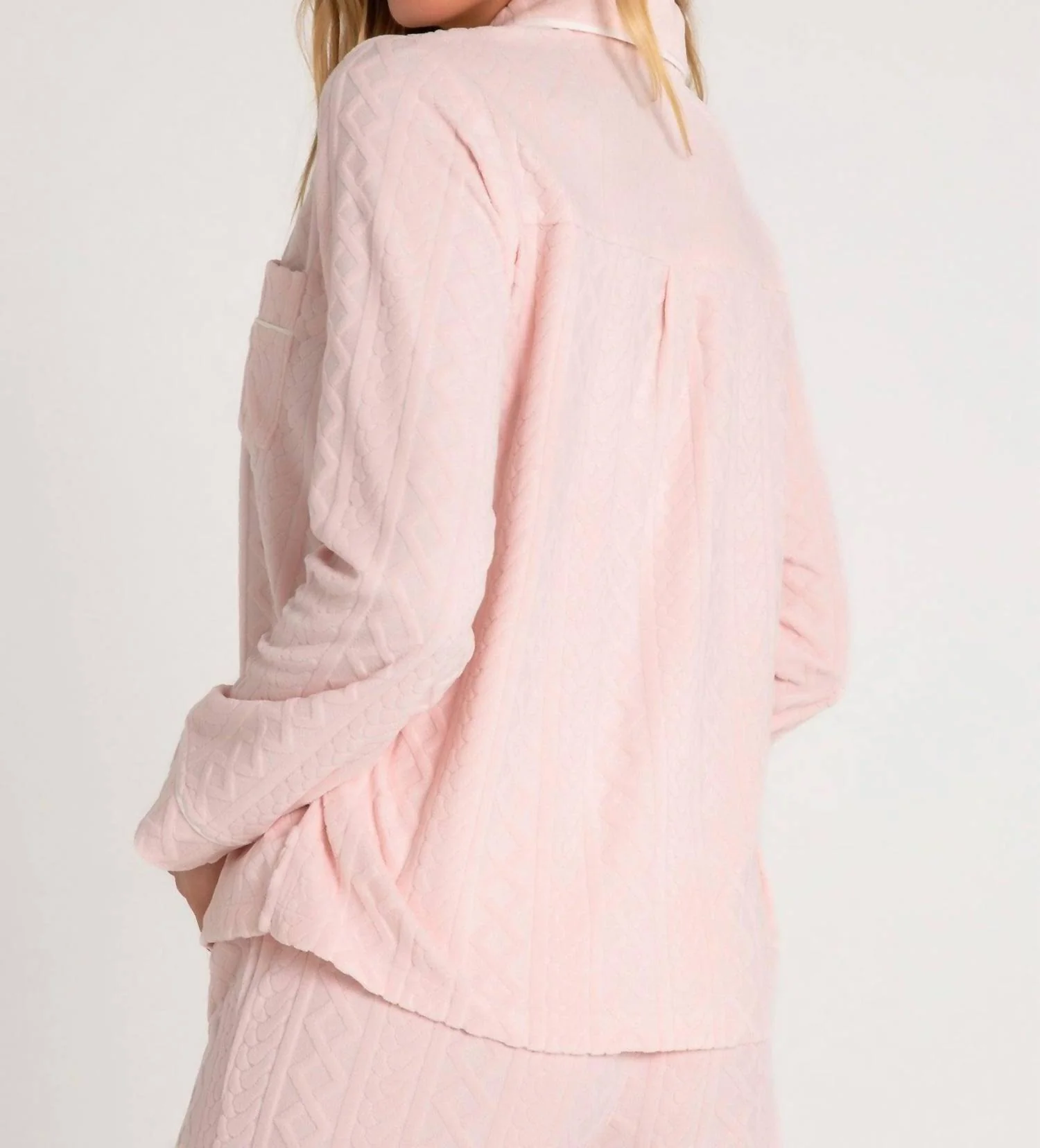 Very Terry Cable Button Up Top In Pink Tint - Image 3