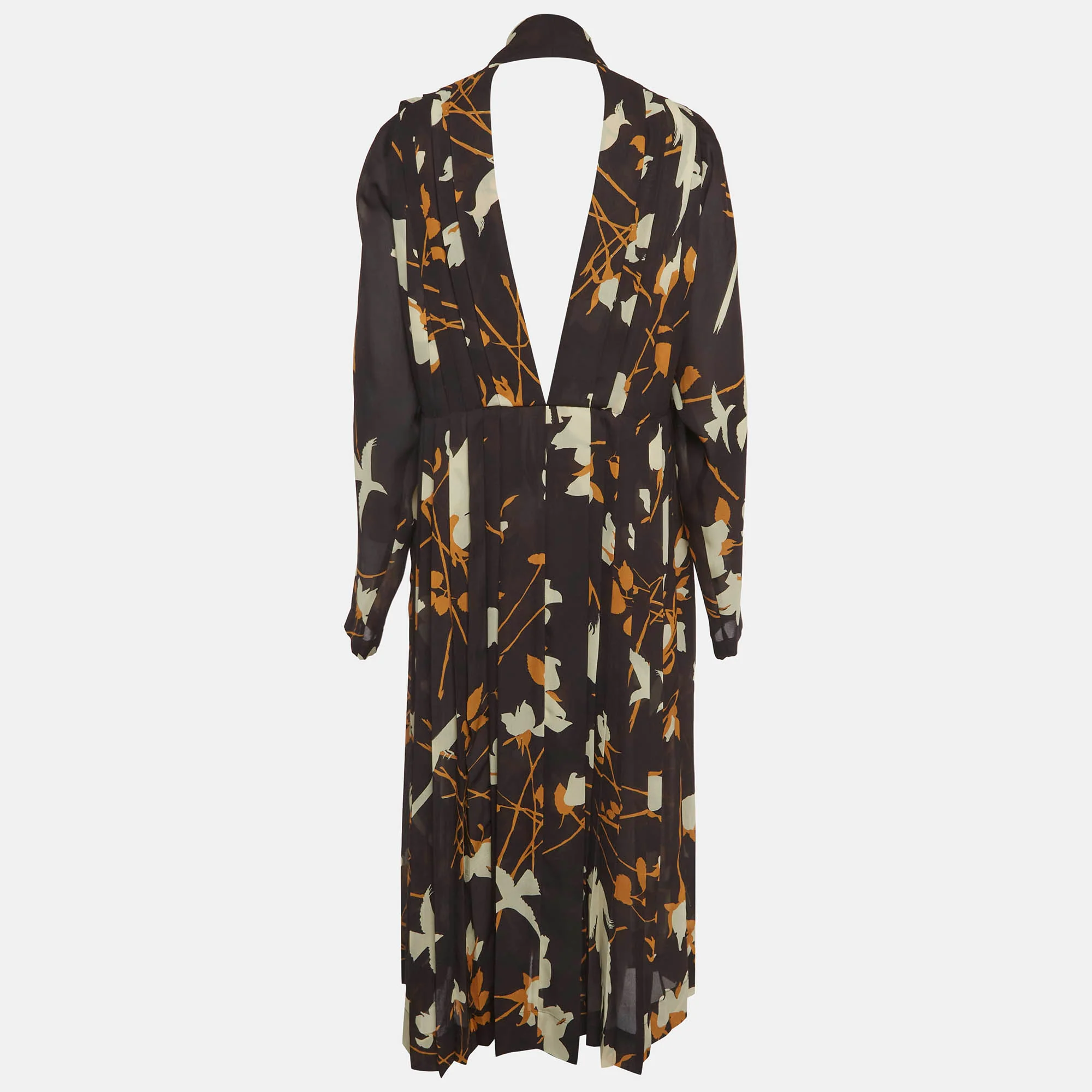 Victoria Beckham Floral Print Crepe Pleated Midi Dress - Image 3