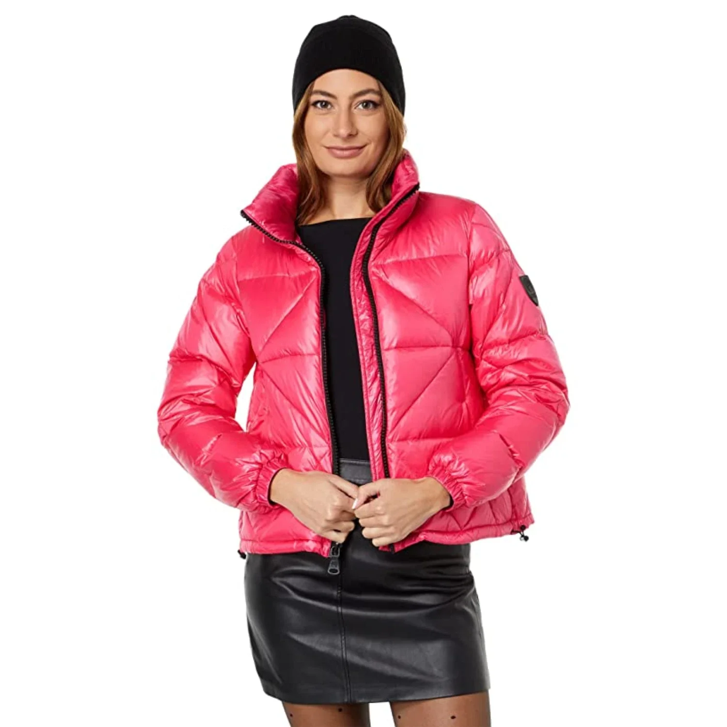 Vince Camuto Puffer Jacket Women's Hot Pink Down Full Zip Cropped FROG262 - Image 3