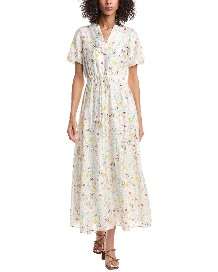Vince Camuto V-Neck Puff Sleeve Linen-Blend Maxi Dress
