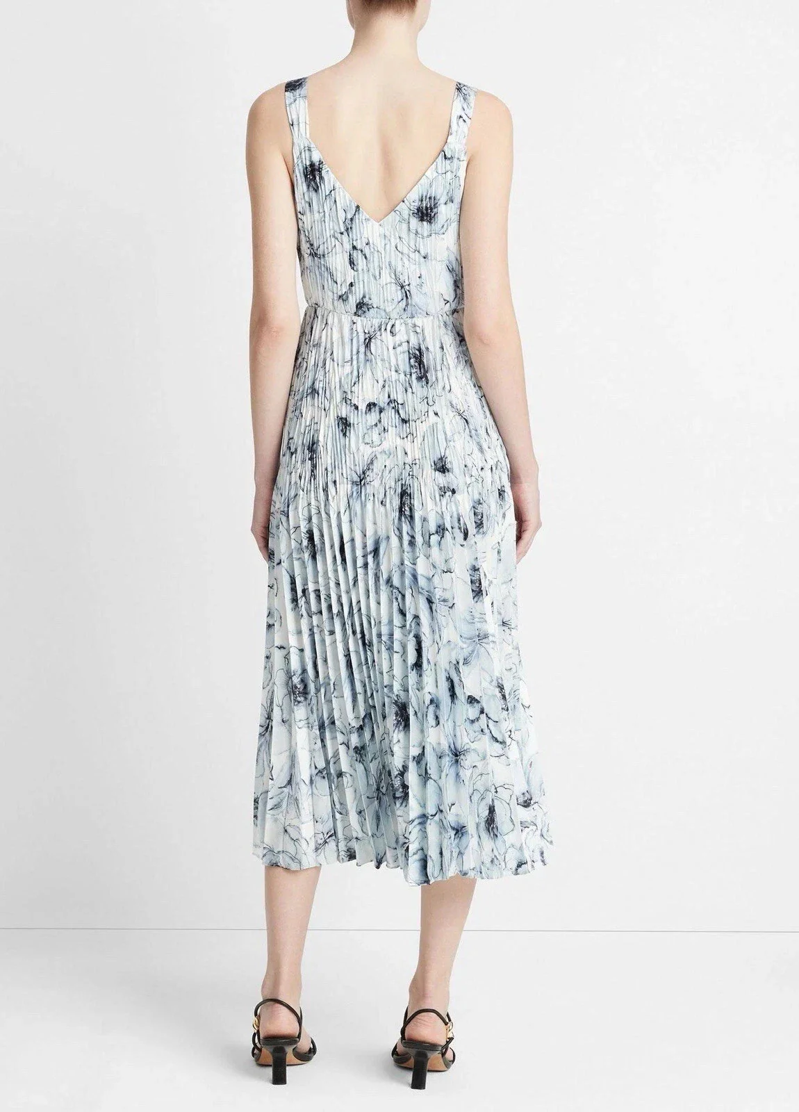 Vince Washed Lilly Slip Dress Women's White Floral Pleated V-Neck FROG351 - Image 2